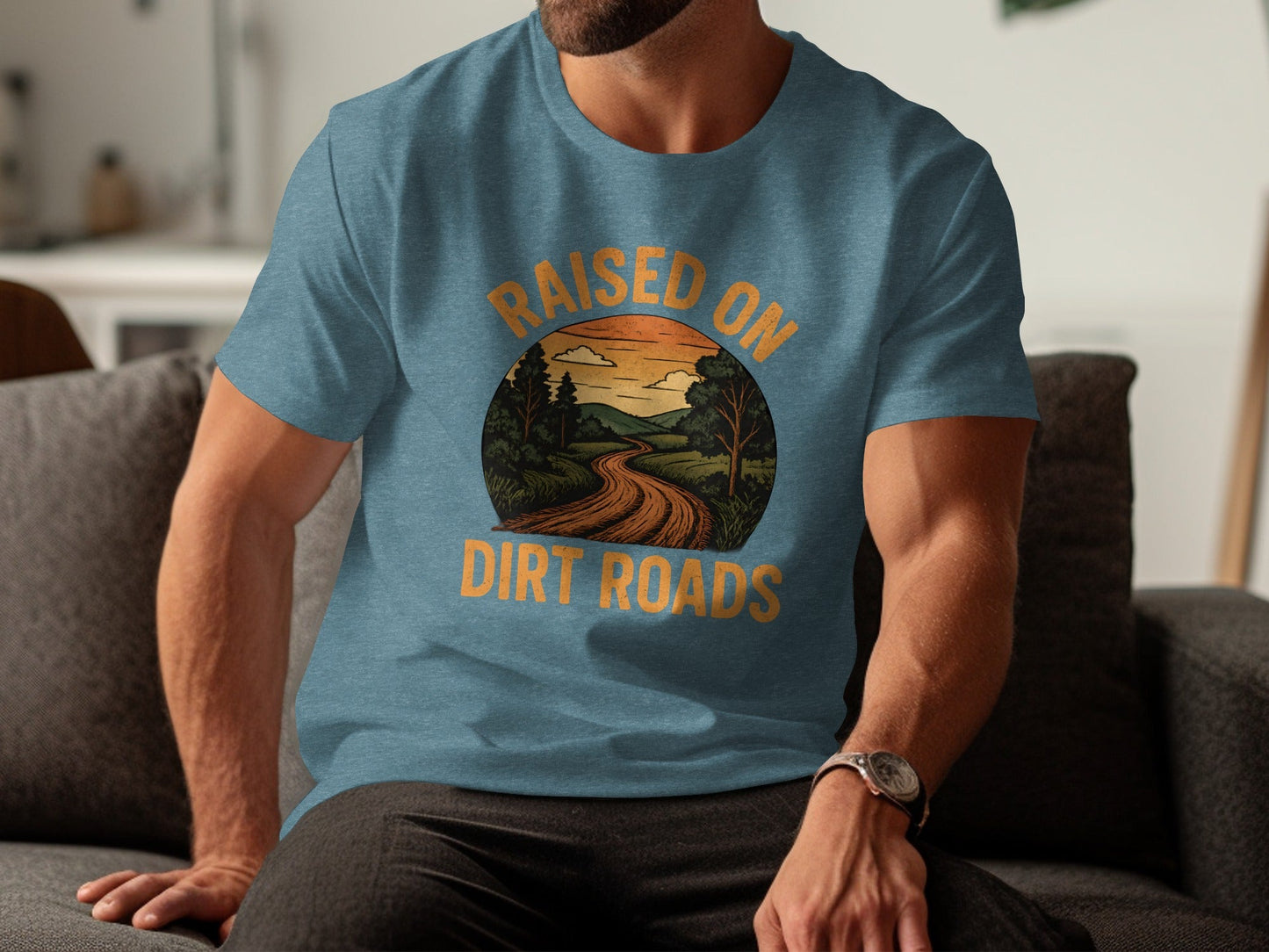 Raised On Dirt Roads Country Graphic Image Design T-Shirt