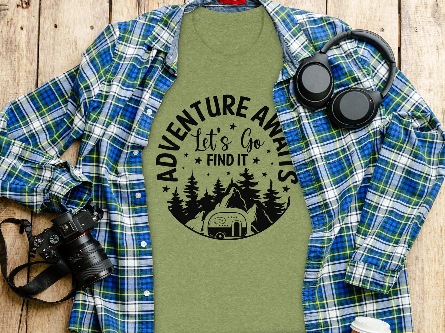 Adventure Awaits Let's Go Find It Silhouette Camper T-Shirt