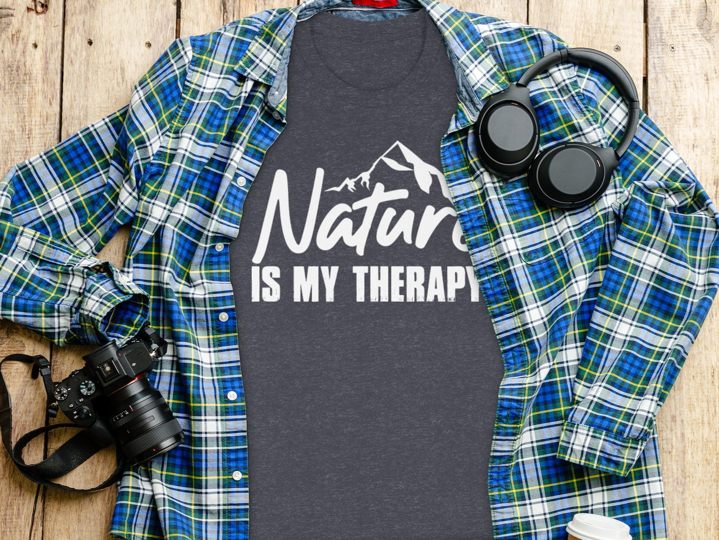 Nature is my Therapy White Text with Mountain T-Shirt