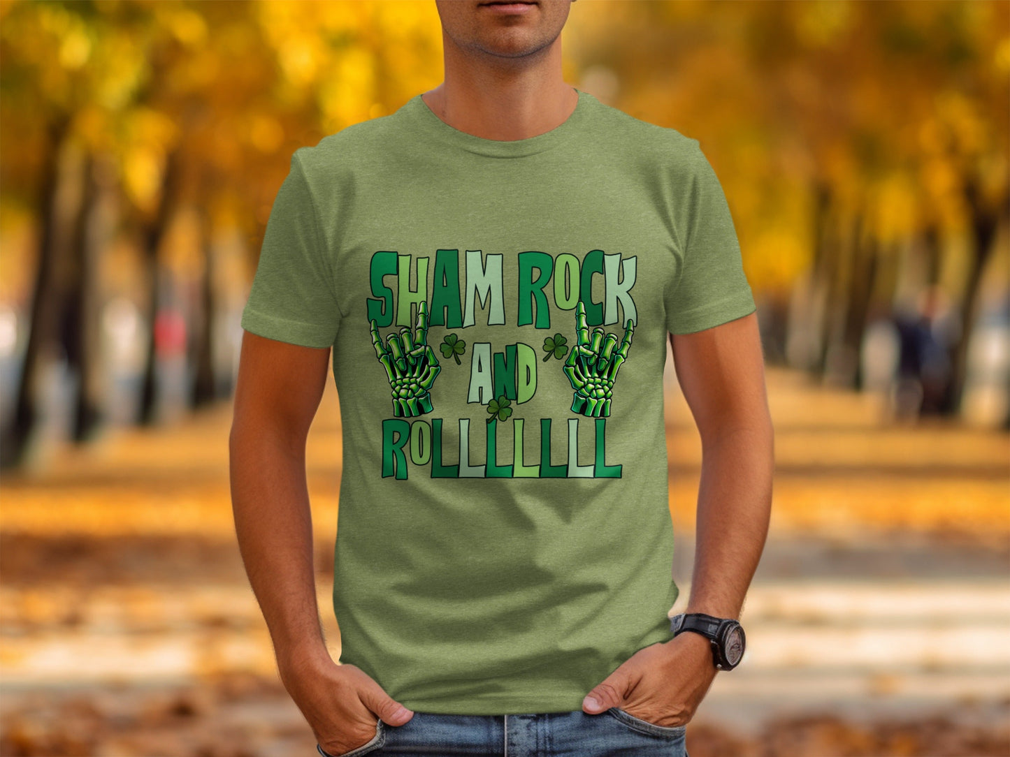 Shamrock and Roll T-Shirt, St Patricks Day T-Shirt, Skeleton Hand T-Shirt, Lucky Clover T-Shirt, Irish T-Shirt, Funny St Patricks Day