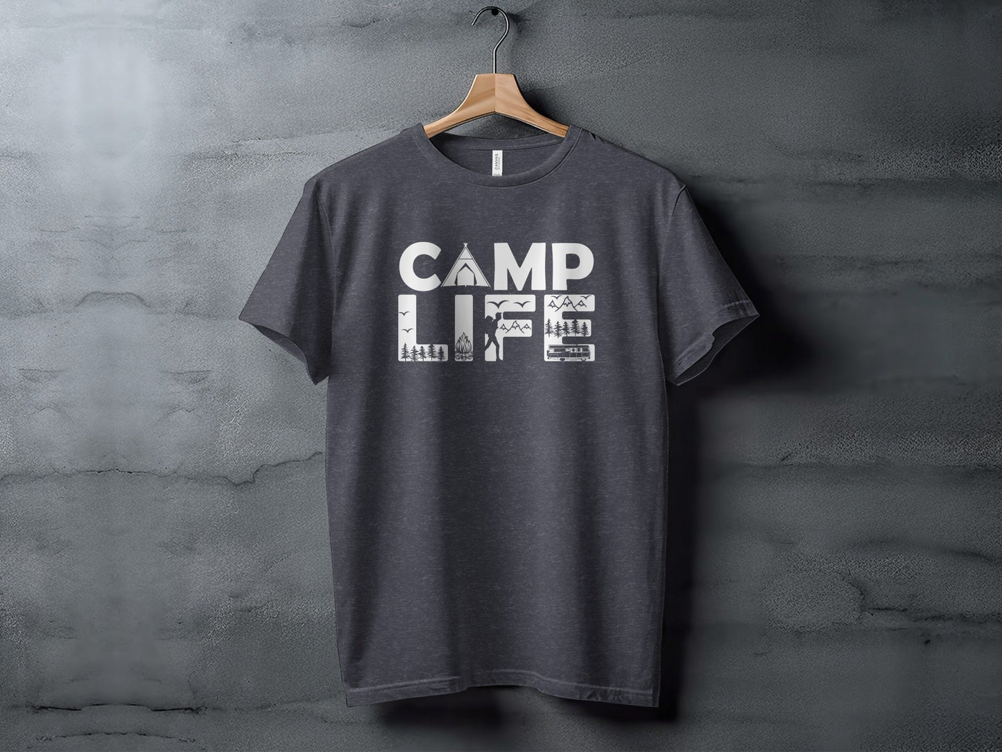 Camp Life Illustration with Tent and Fire Design T-Shirt
