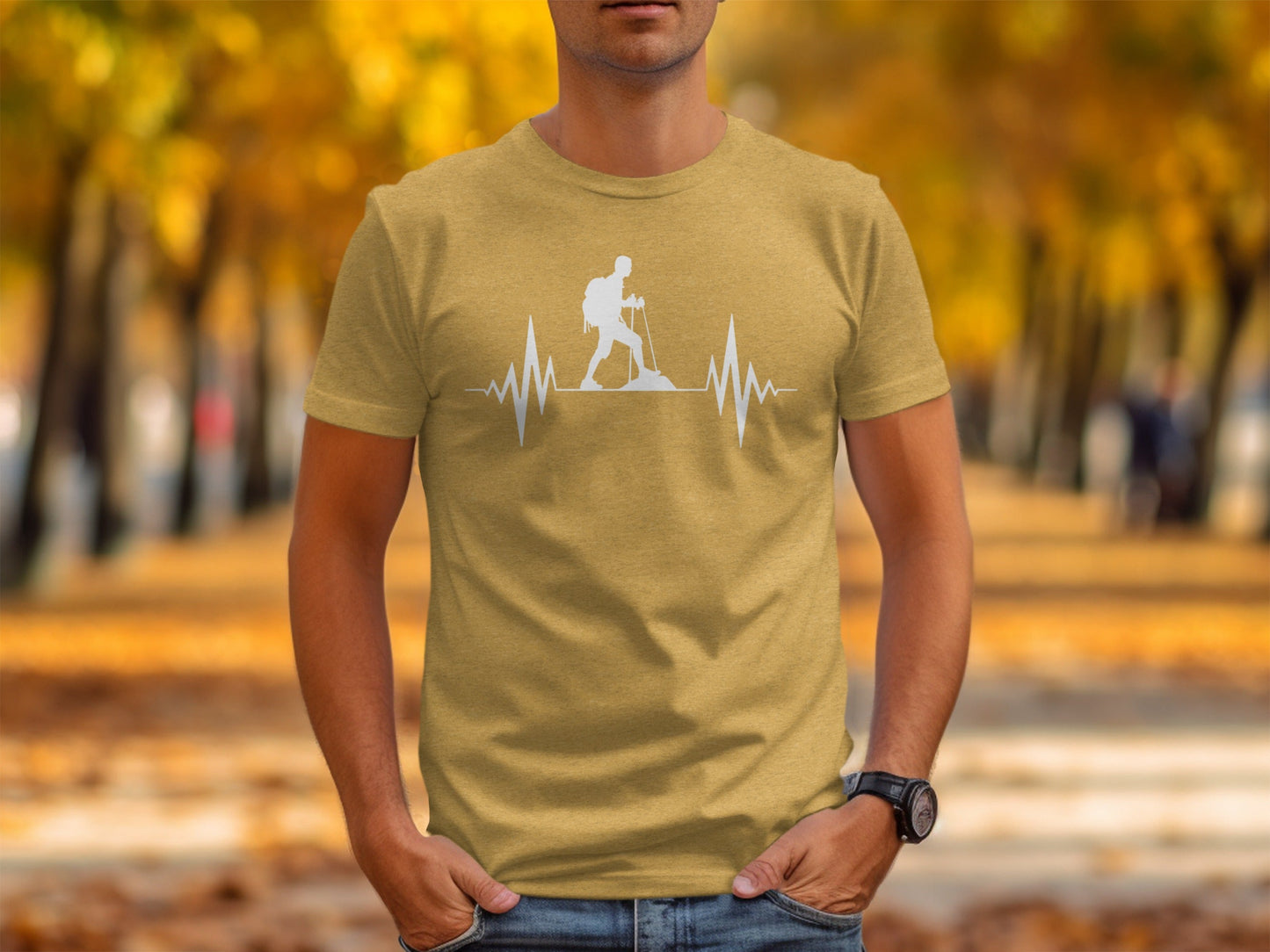 Hiking Heartbeat Outdoors Graphic Design Print T-Shirt