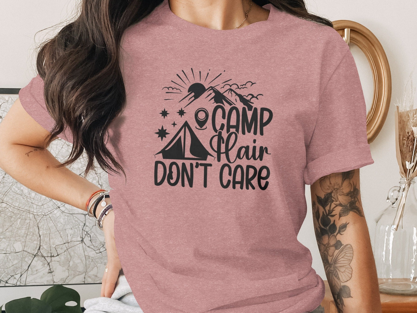 Camp Hair Dont Care with Mountain Scene Graphic T-Shirt