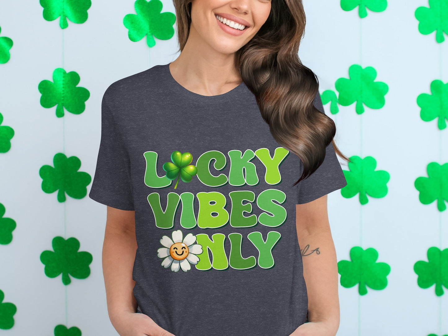Lucky Vibes Only T-Shirts, Saint Patricks Day Shirt, Clover Shirt, Shamrock Shirt, Flower Shirt, Trendy Shirts