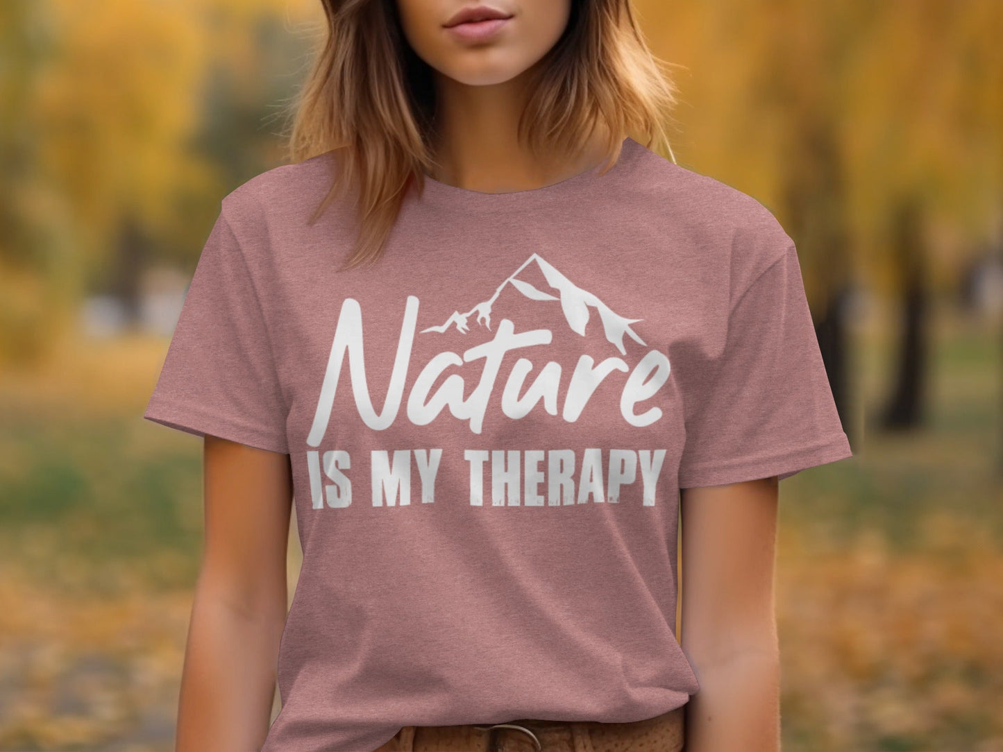 Nature is my Therapy White Text with Mountain T-Shirt