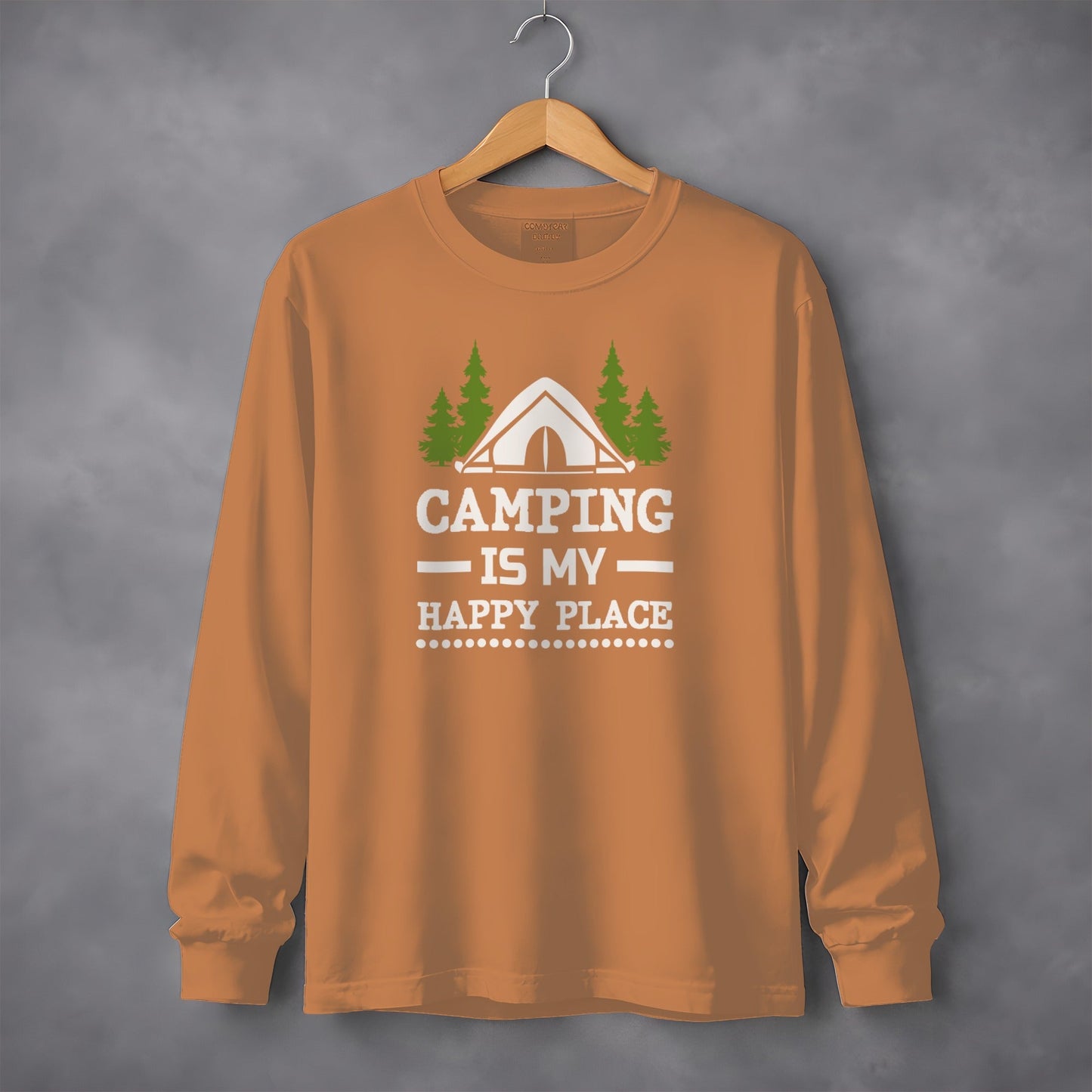 Camping Is My Happy Place Tent Trees Graphic Long Sleeve T-Shirt