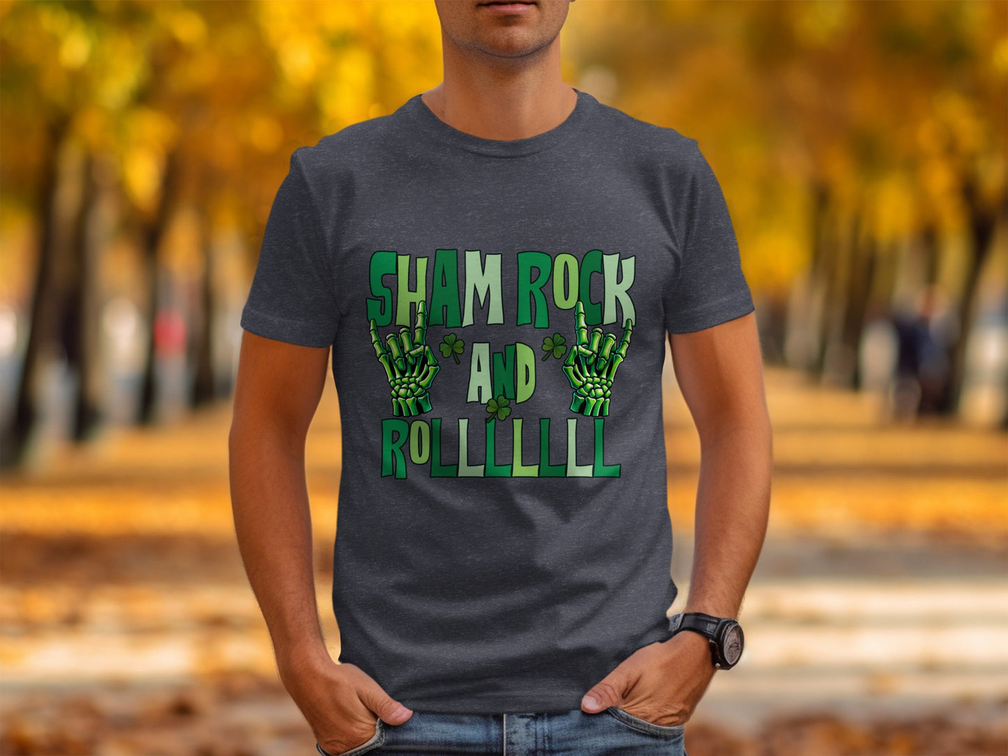 Shamrock and Roll T-Shirt, St Patricks Day T-Shirt, Skeleton Hand T-Shirt, Lucky Clover T-Shirt, Irish T-Shirt, Funny St Patricks Day