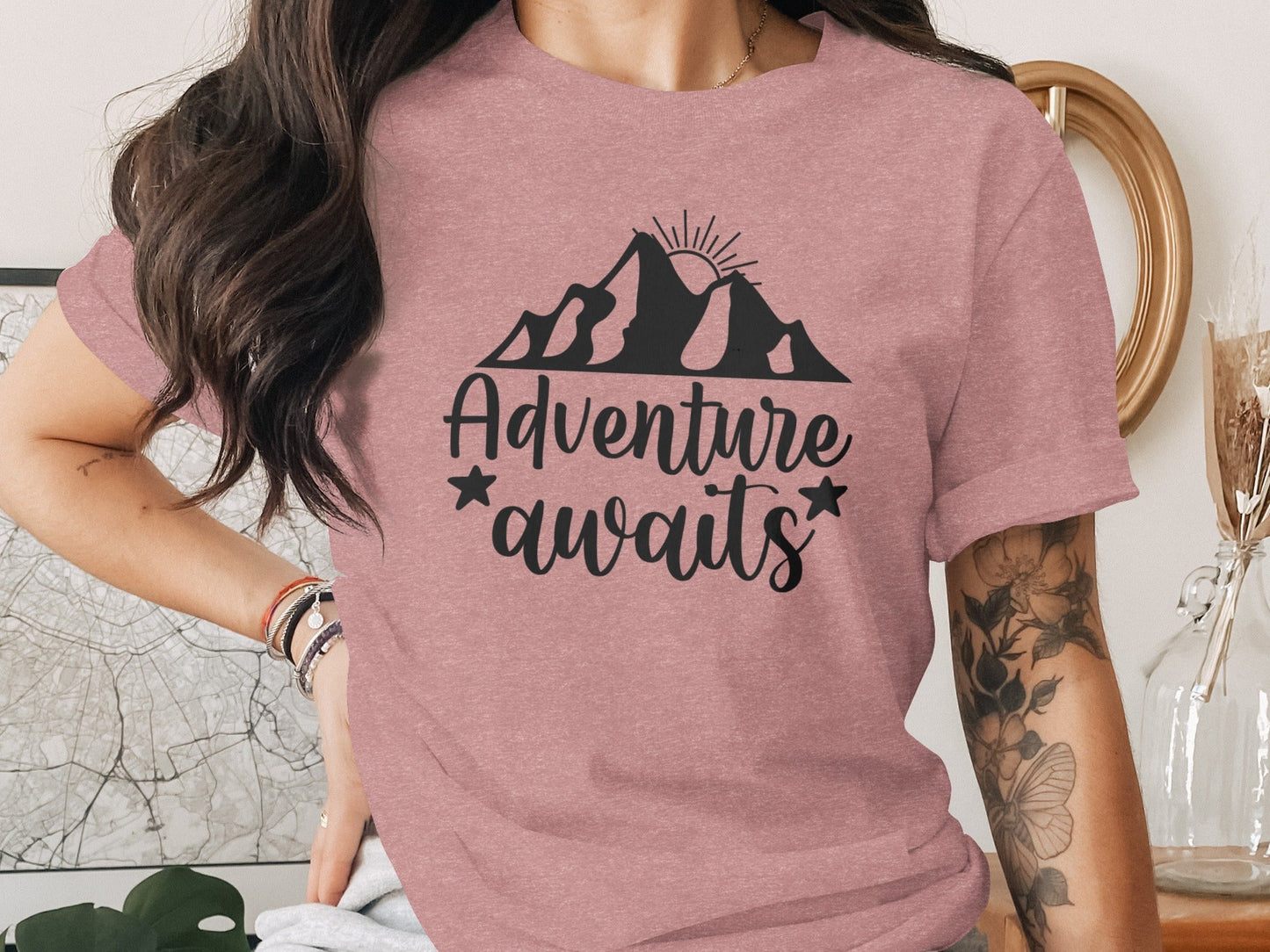 Adventure Awaits with Mountain and Star Graphic T-Shirt