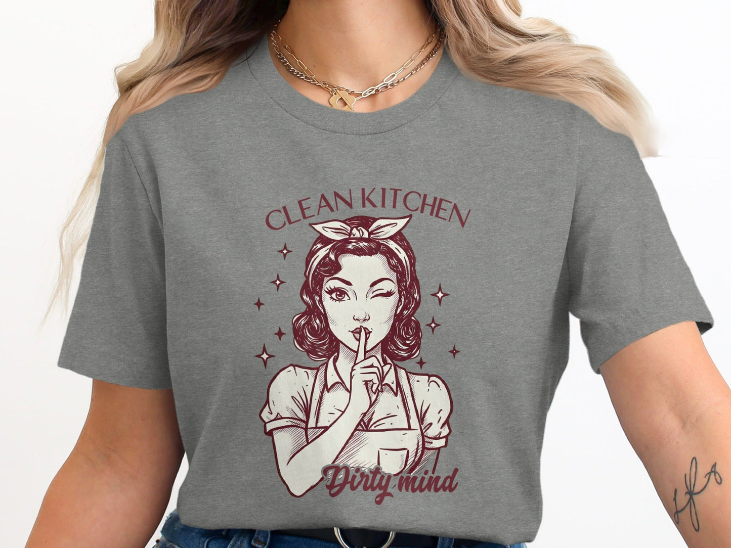 Clean Kitchen Dirty Mind Retro Woman Graphic T-Shirt