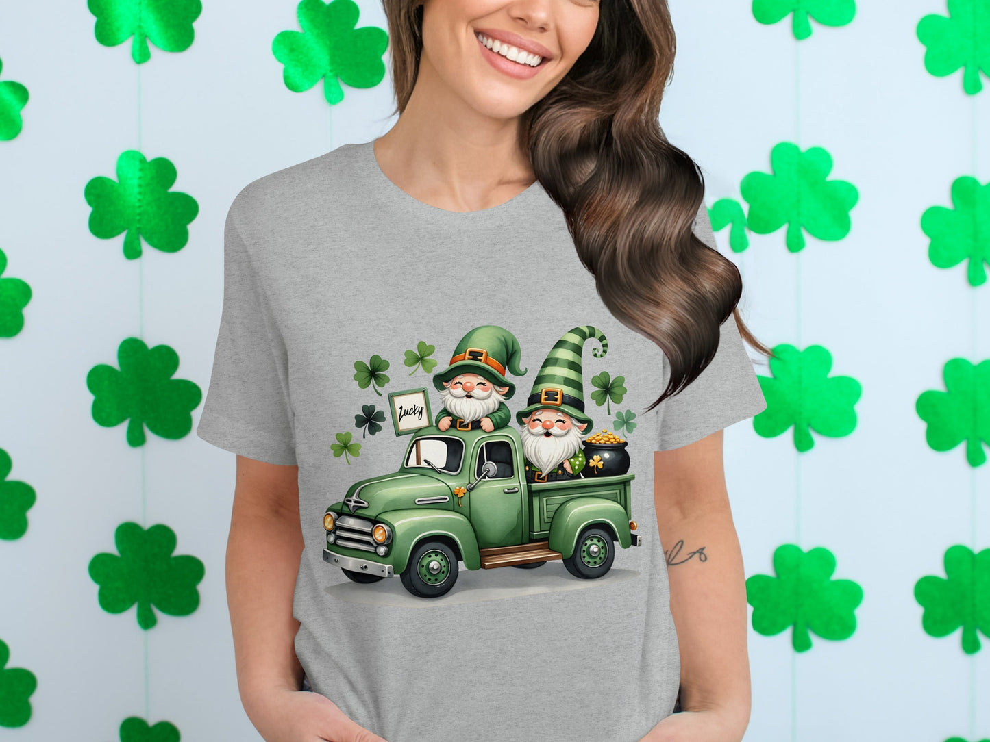 St Patricks Day T-Shirts, Lucky Gnomes, Green Truck, Four Leaf Clover, Irish, Leprechaun, Holiday, Festive, Cute