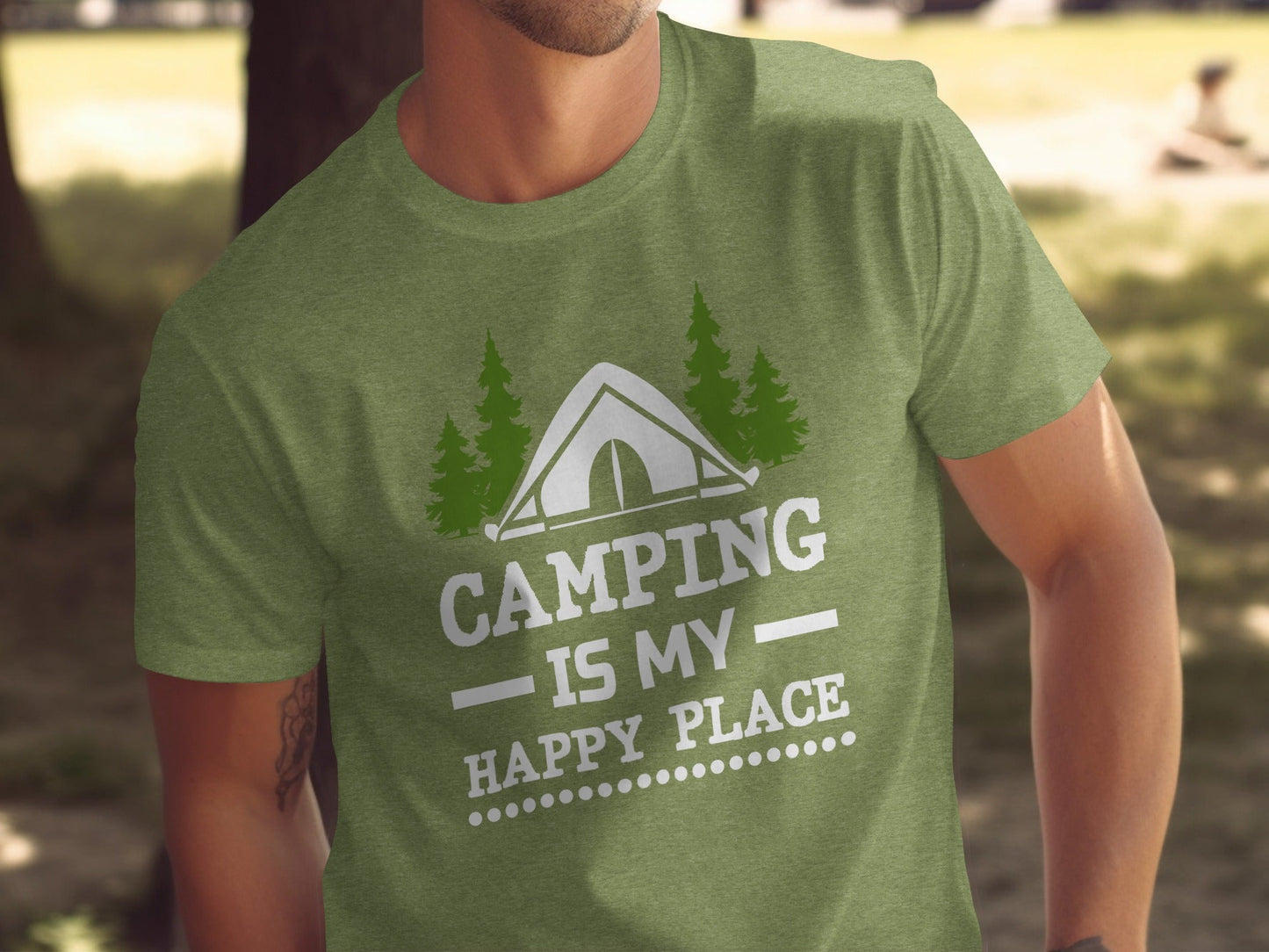 Camping Is My Happy Place Tent And Trees Graphic T-Shirt