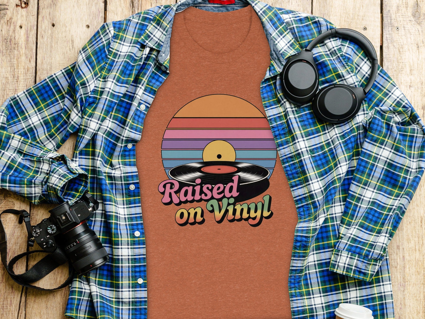 Raised On Vinyl Vintage Retro Style Design Graphic T-Shirt