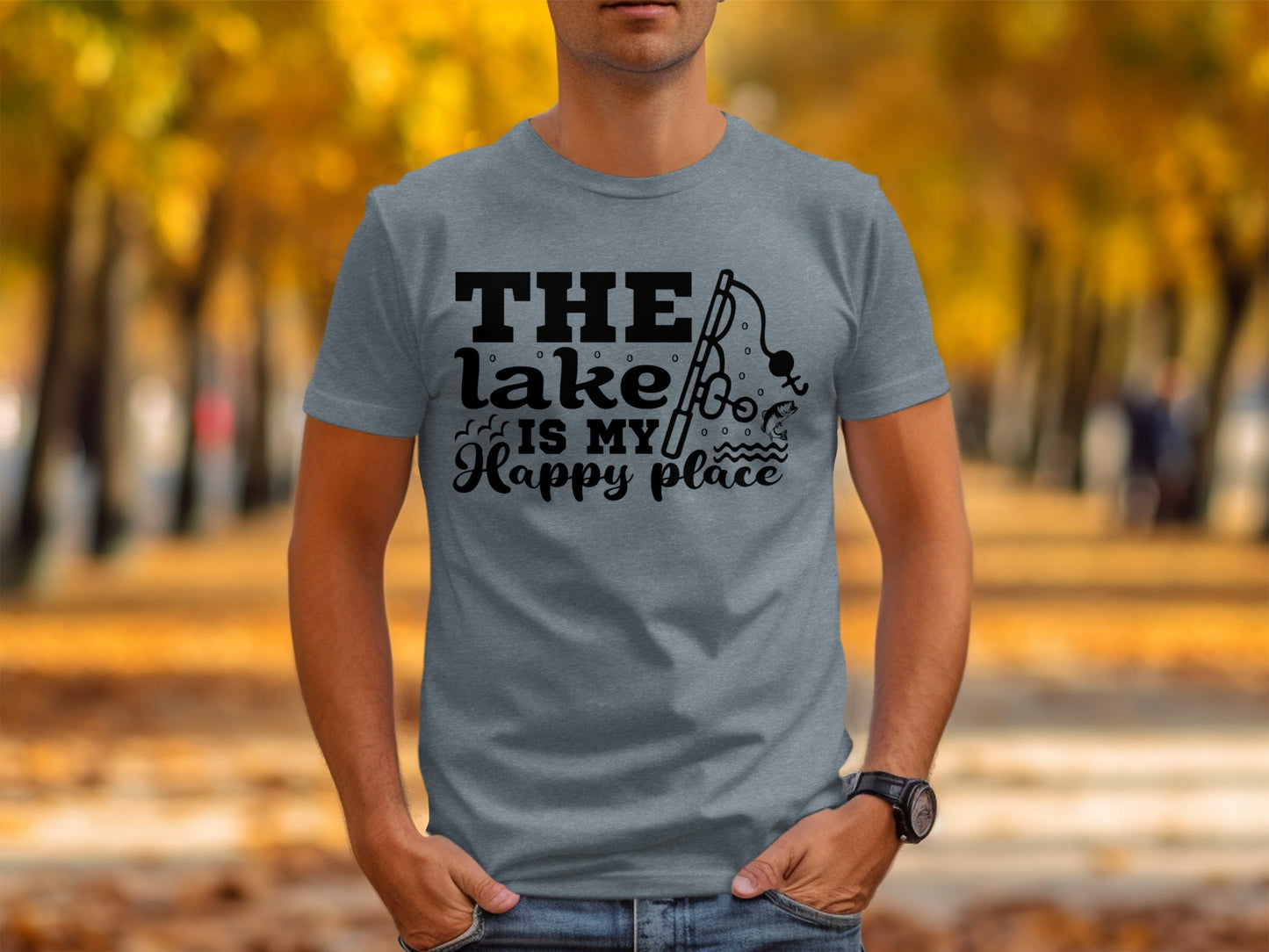 The Lake Is My Happy Place Fishing Illustration T-Shirt