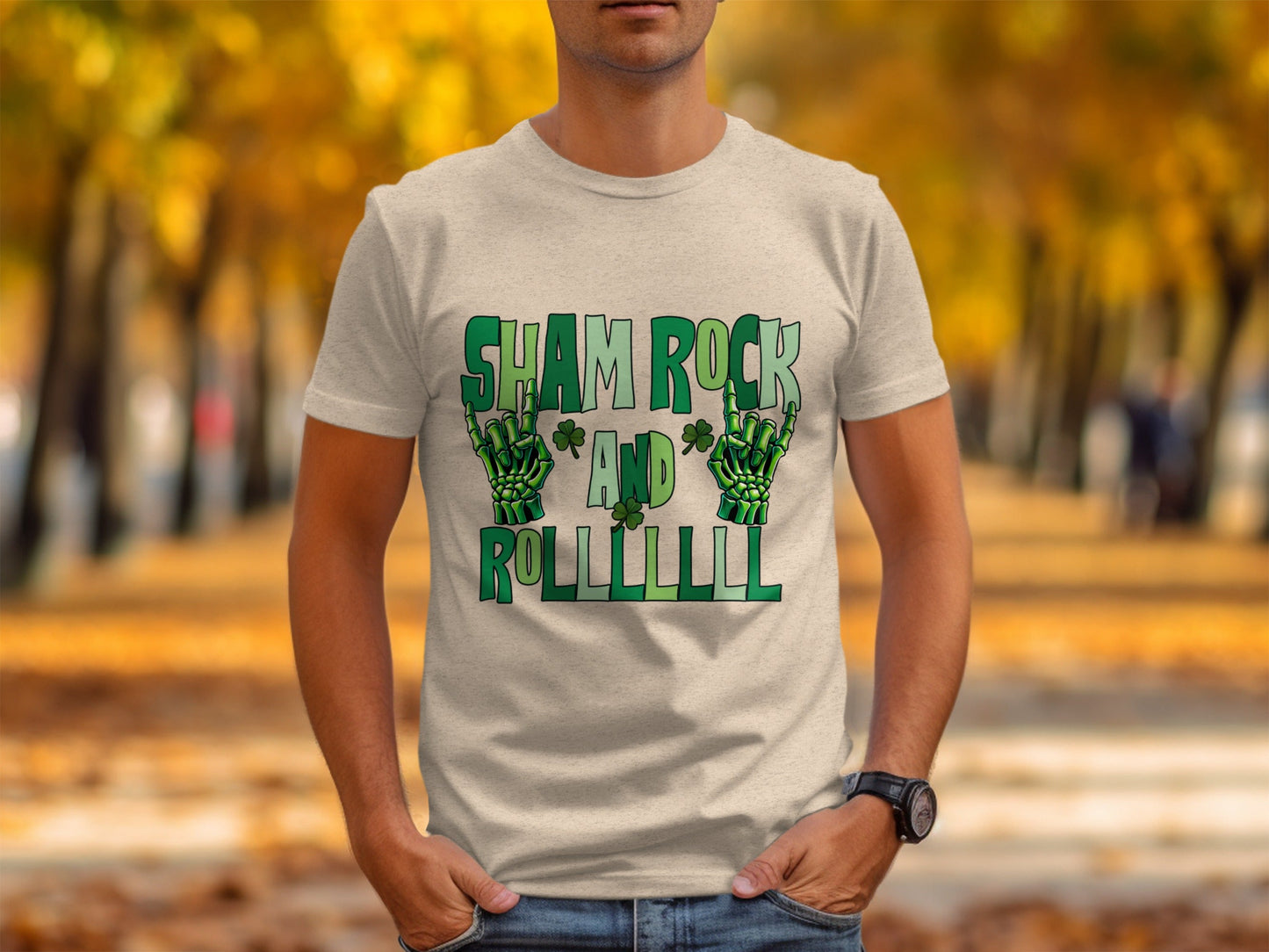 Shamrock and Roll T-Shirt, St Patricks Day T-Shirt, Skeleton Hand T-Shirt, Lucky Clover T-Shirt, Irish T-Shirt, Funny St Patricks Day