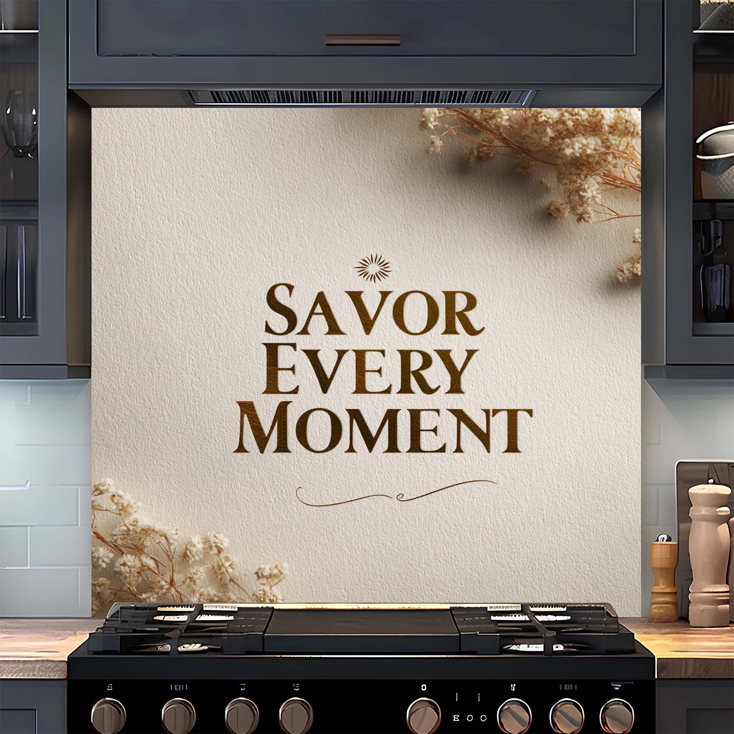 Savor Every Moment – Tempered Glass Backsplash for Kitchen – Kitchen Quote Splashback