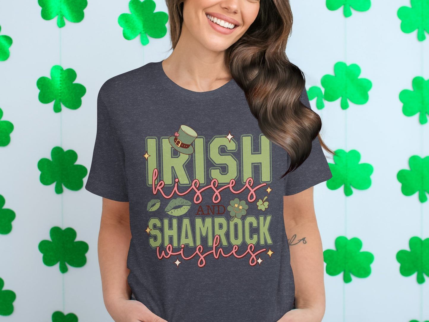 Irish Kisses Shamrock Wishes T-Shirts, St Patricks Day T-Shirts, Lucky Shirt, St Paddys Day Tee, St Patricks Day Gifts, Irish Gifts