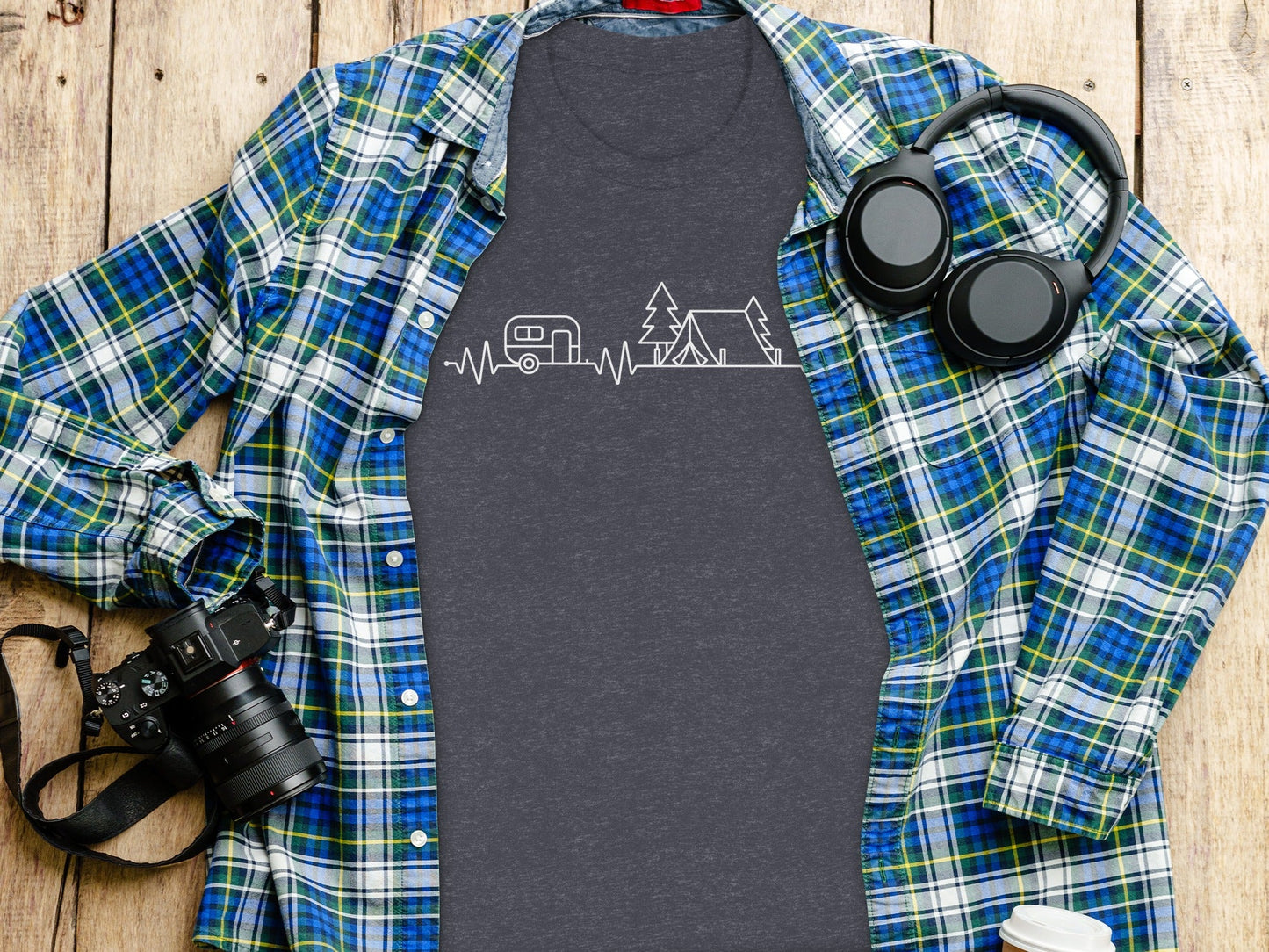 Camping Heartbeat Graphic Summer Outdoor Adventure T-Shirt