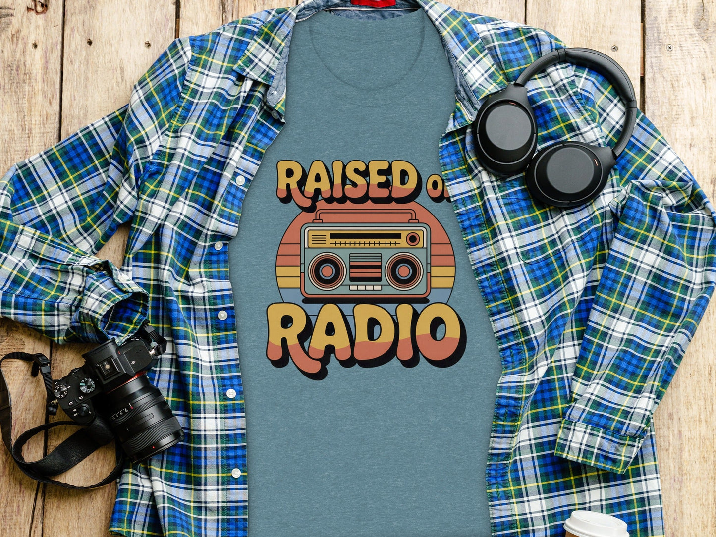 Raised on Radio Retro Boombox Graphic Design T-Shirt