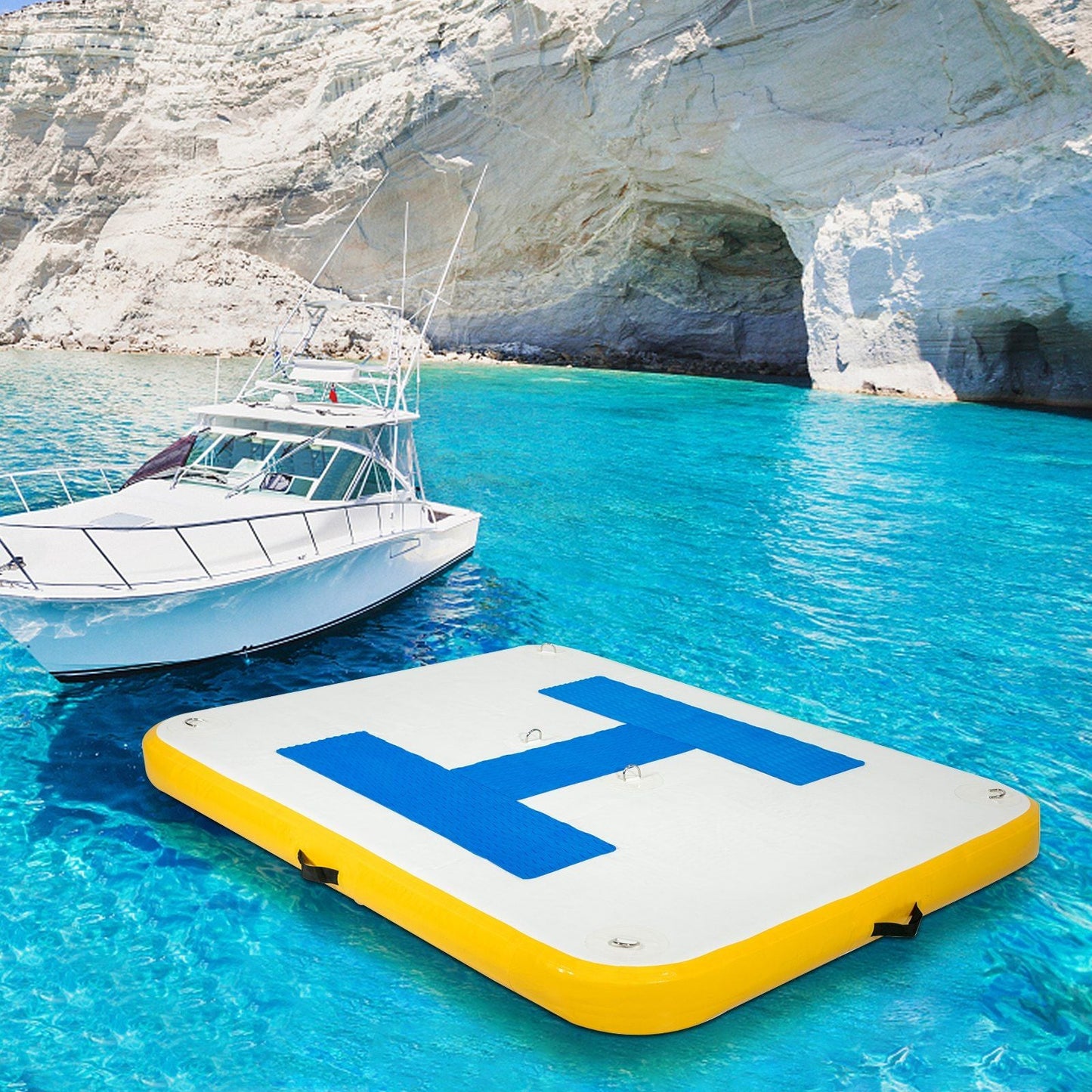 8x5 ft Inflatable Floating Dock Platform with Electric Air Pump