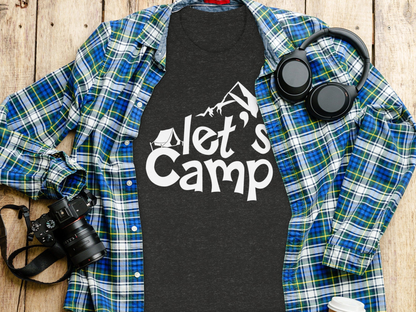 Lets Camp Tent With Mountain T-Shirt