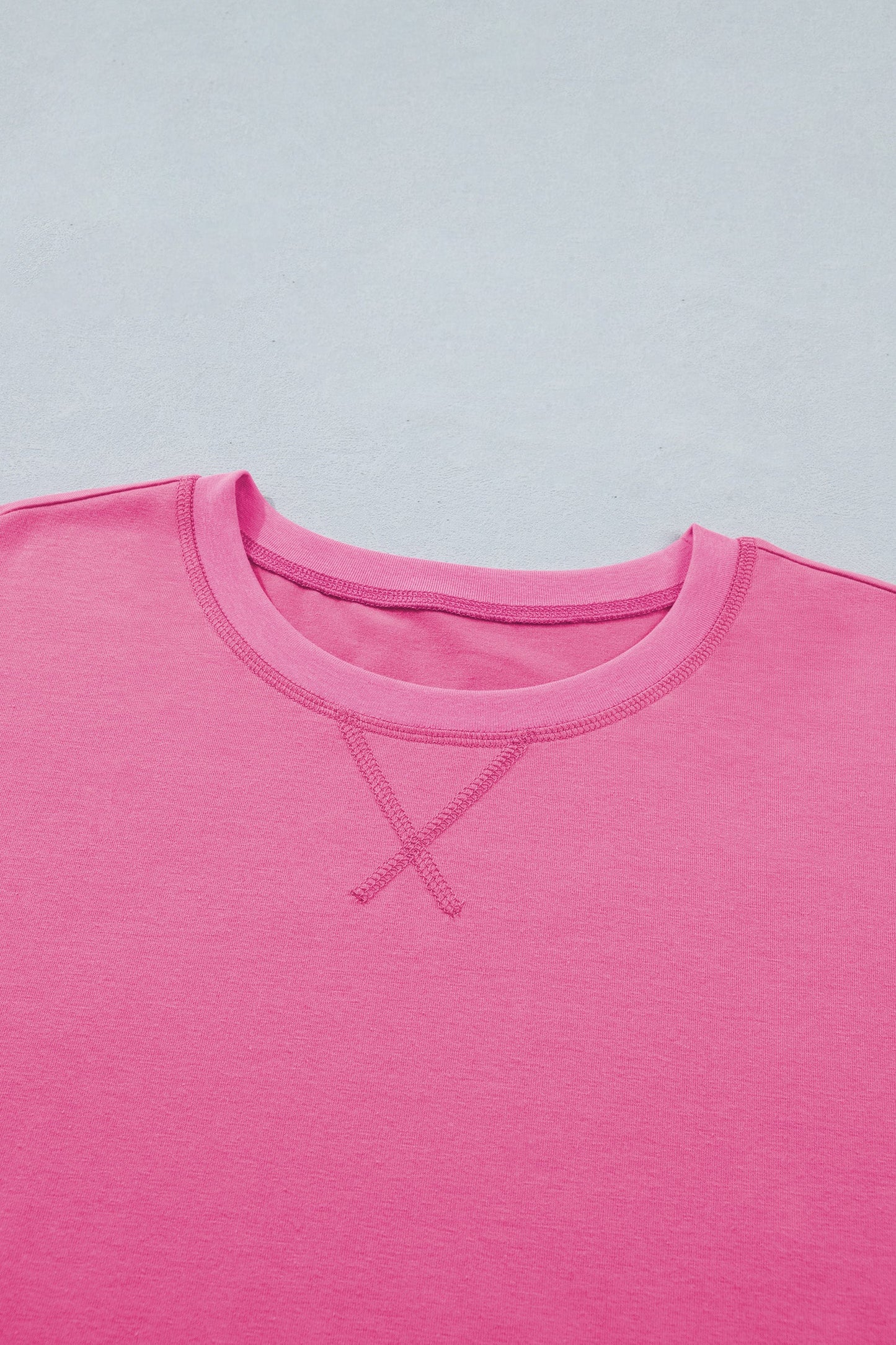 Bright Pink Seam Detail Raw Edge Tee Rainbow Waistband Casual Short Set