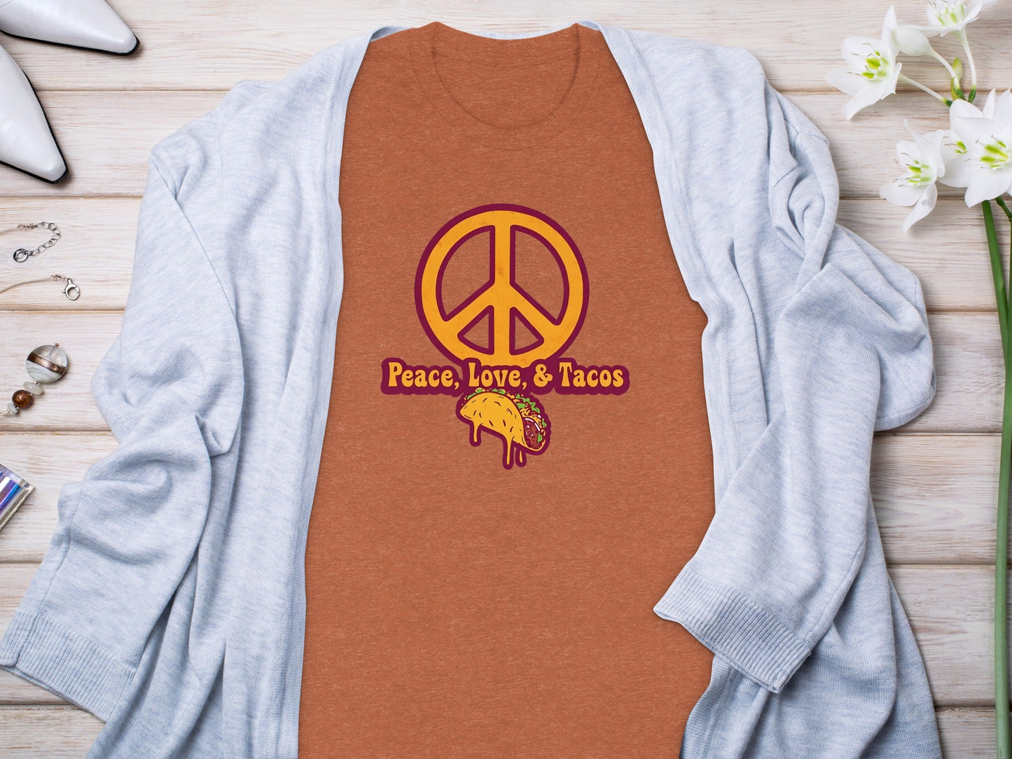 Peace Love Tacos Illustration for Taco Enthusiasts T-Shirt