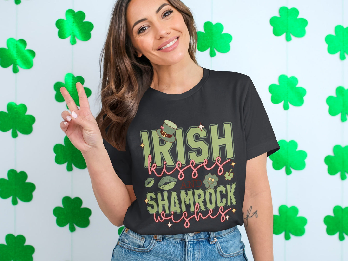 Irish Kisses Shamrock Wishes T-Shirts, St Patricks Day T-Shirts, Lucky Shirt, St Paddys Day Tee, St Patricks Day Gifts, Irish Gifts