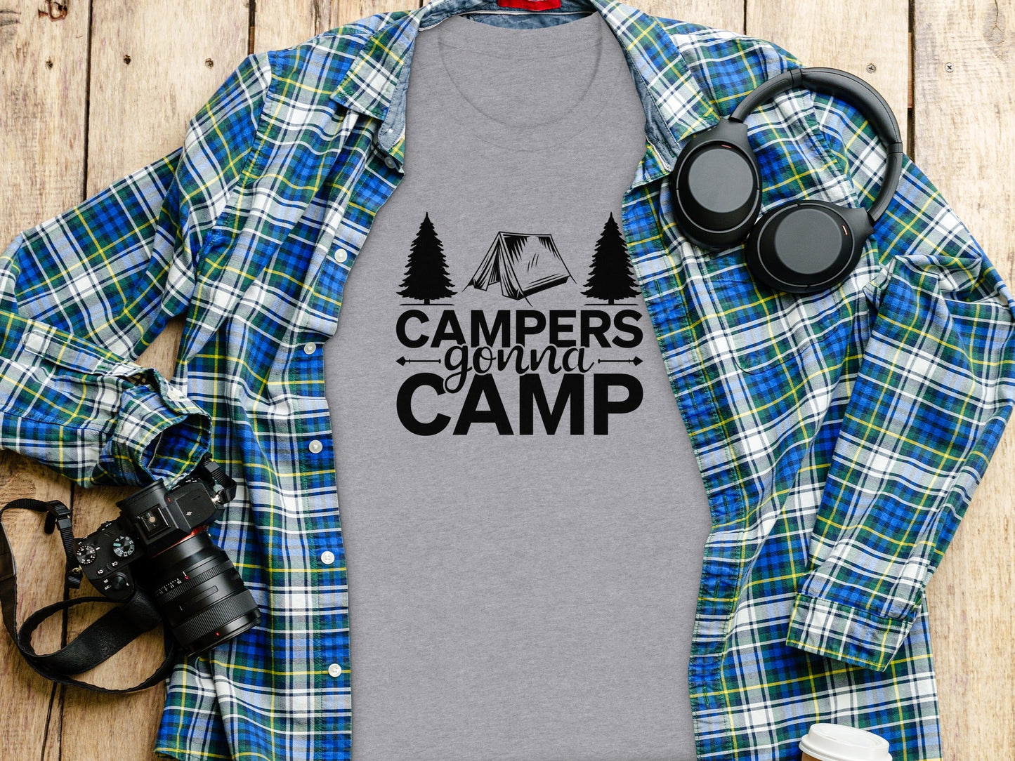 Campers Gonna Camp Tent and Trees Design Graphic T-Shirt