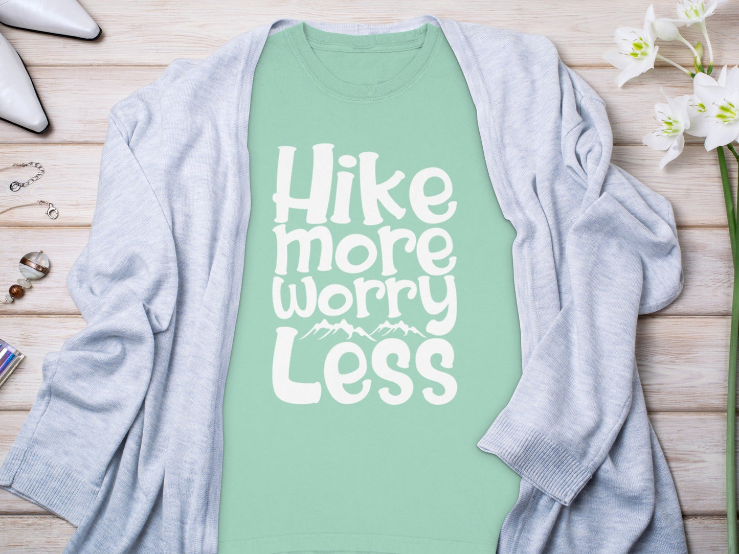 Hike More Worry Less With Mountain Graphic Long Sleeve T-Shirt