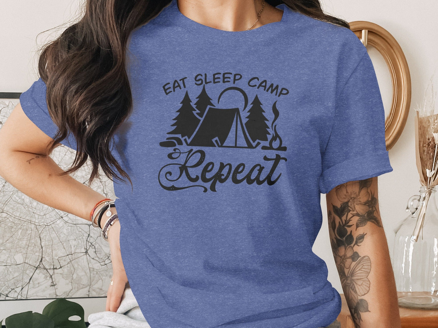 Eat Sleep Camp Repeat Adventure Graphic Camping T-Shirt