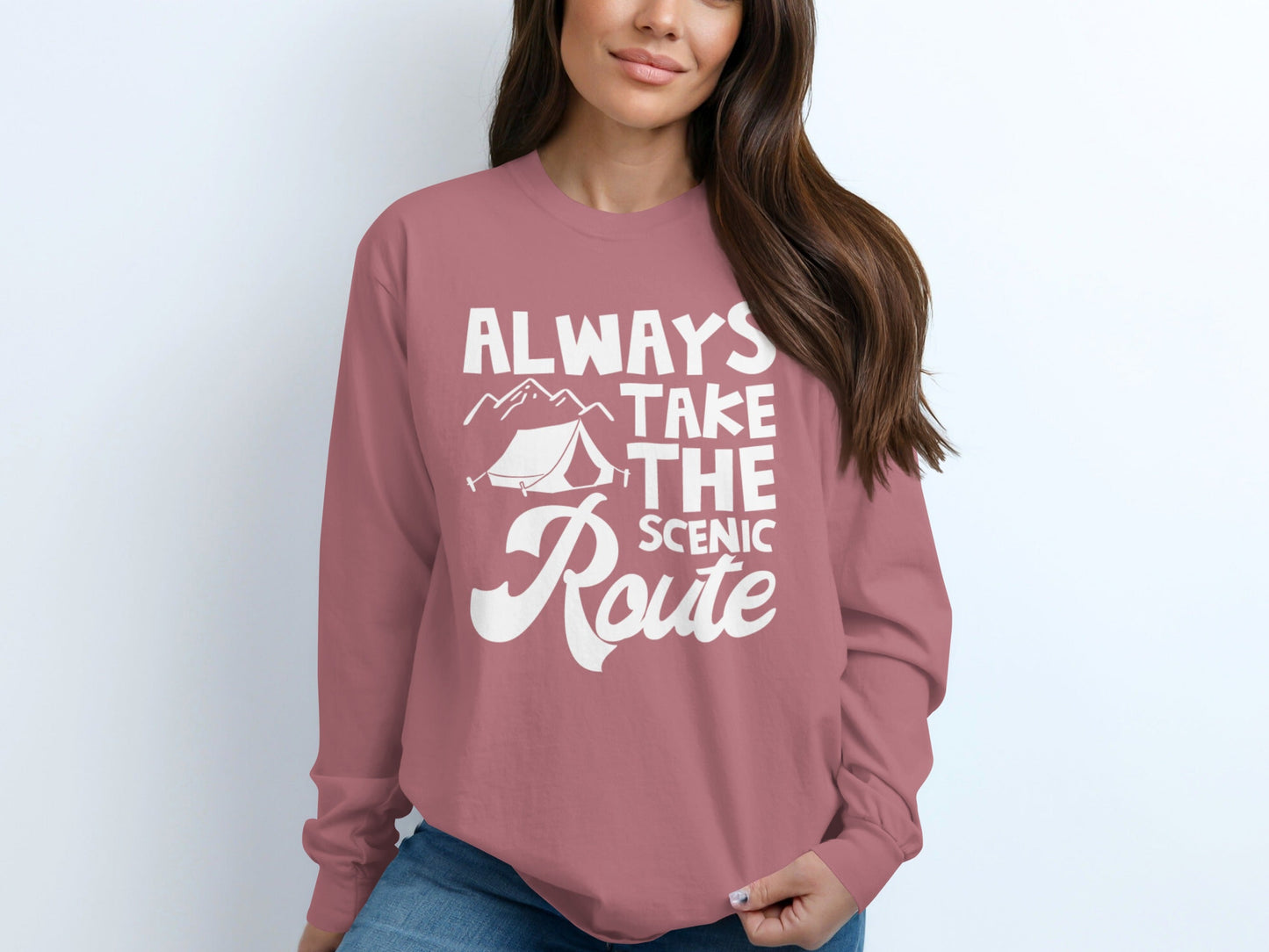 Always Take Scenic Route Camping Adventure Long Sleeve T-Shirt