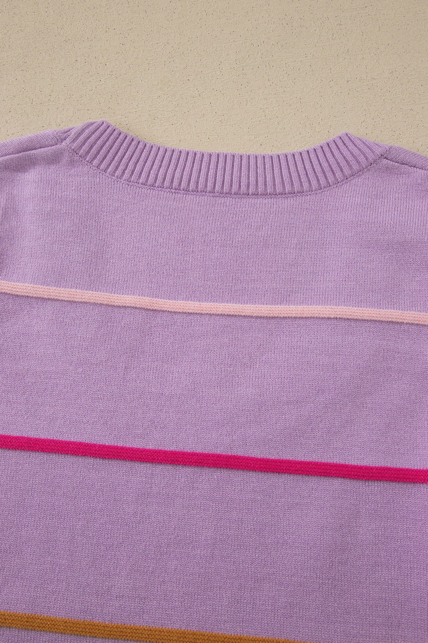 Purple Stripe Round Neck Knitted Sweater Tank
