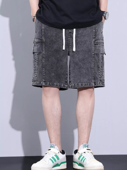 Men's Plus Size Vintage Wash Cargo Denim Shorts