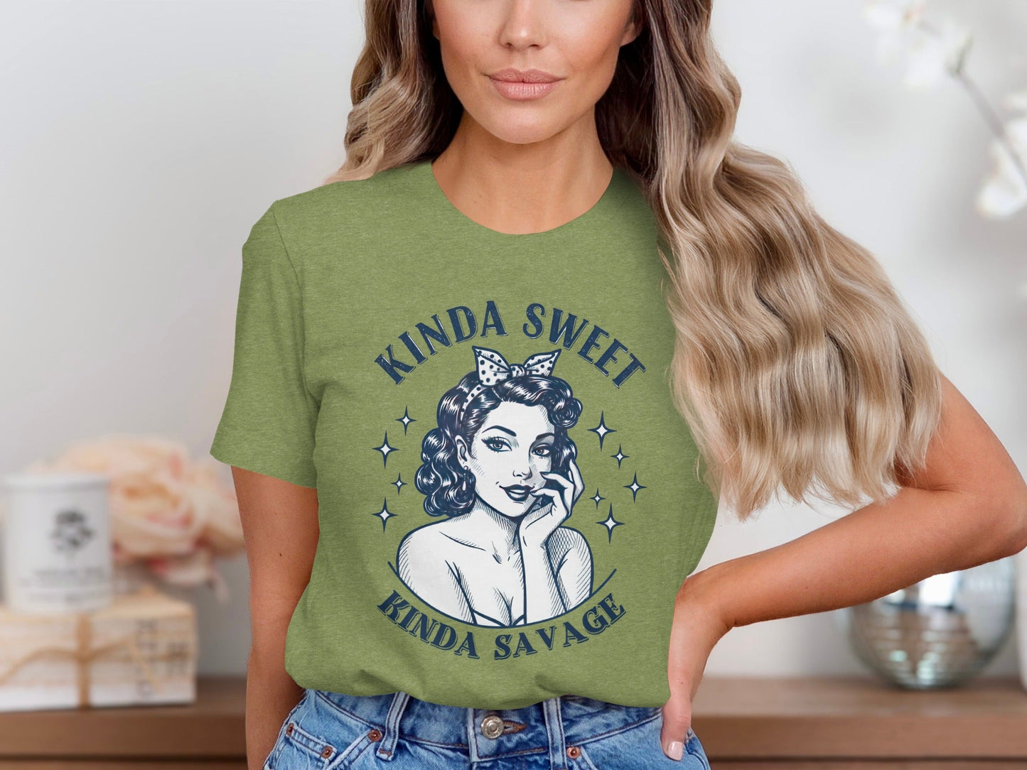 Kinda Sweet Kinda Savage Pinup Girl Stylish Design T-Shirt