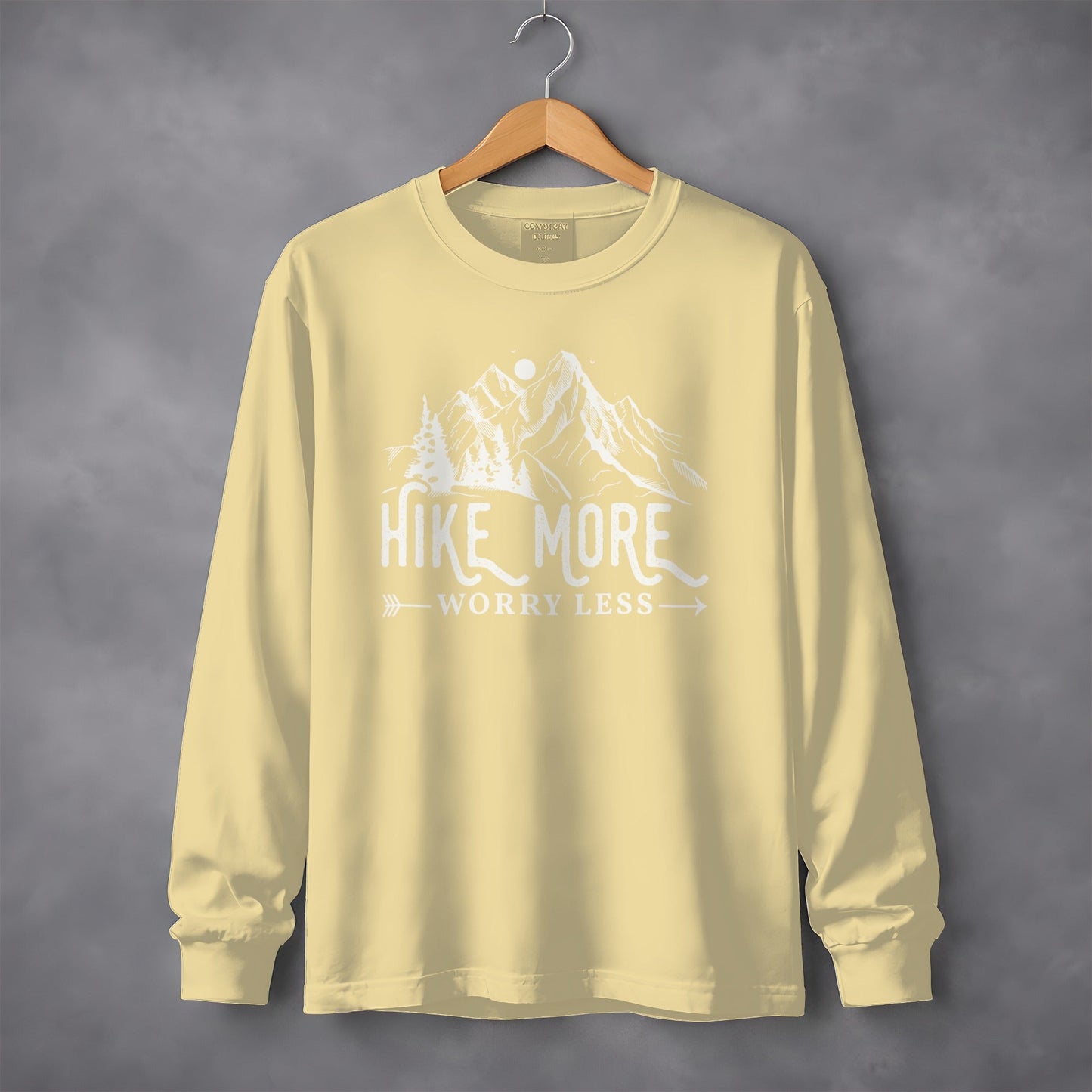 Hike More Worry Less Mountain Design Funny Outdoor Long Sleeve T-Shirt