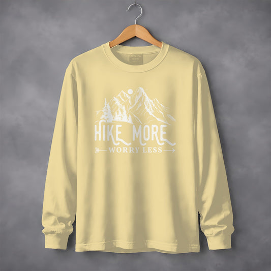 Hike More Worry Less Mountain Design Funny Outdoor Long Sleeve T-Shirt
