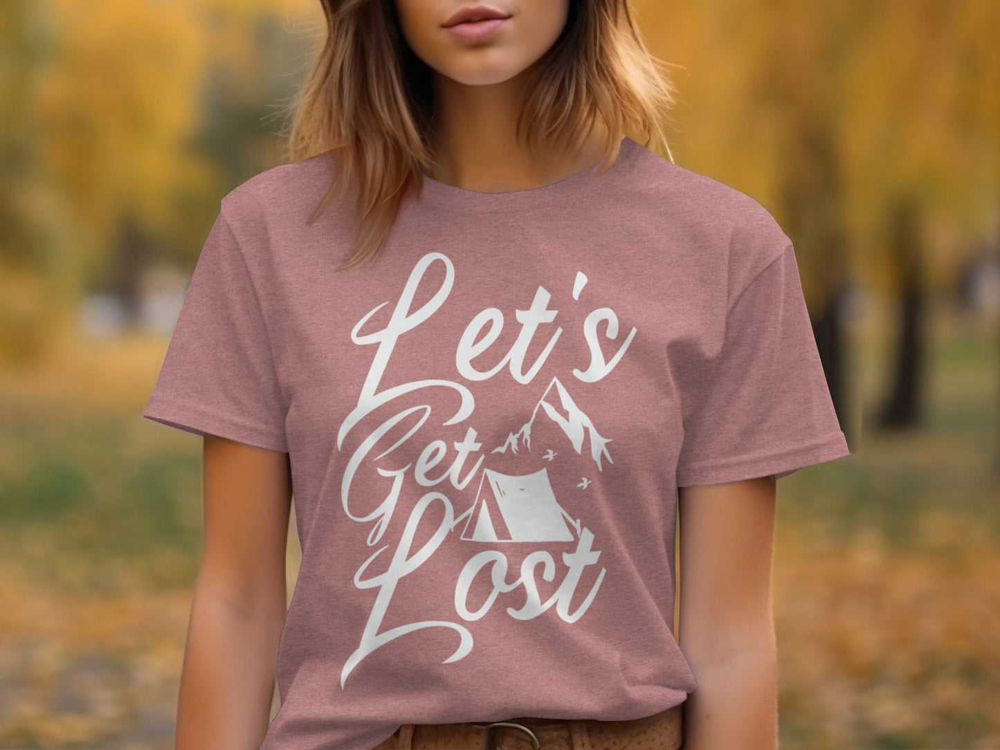 Lets Get Lost Tent and Mountain Graphic Design T-Shirt