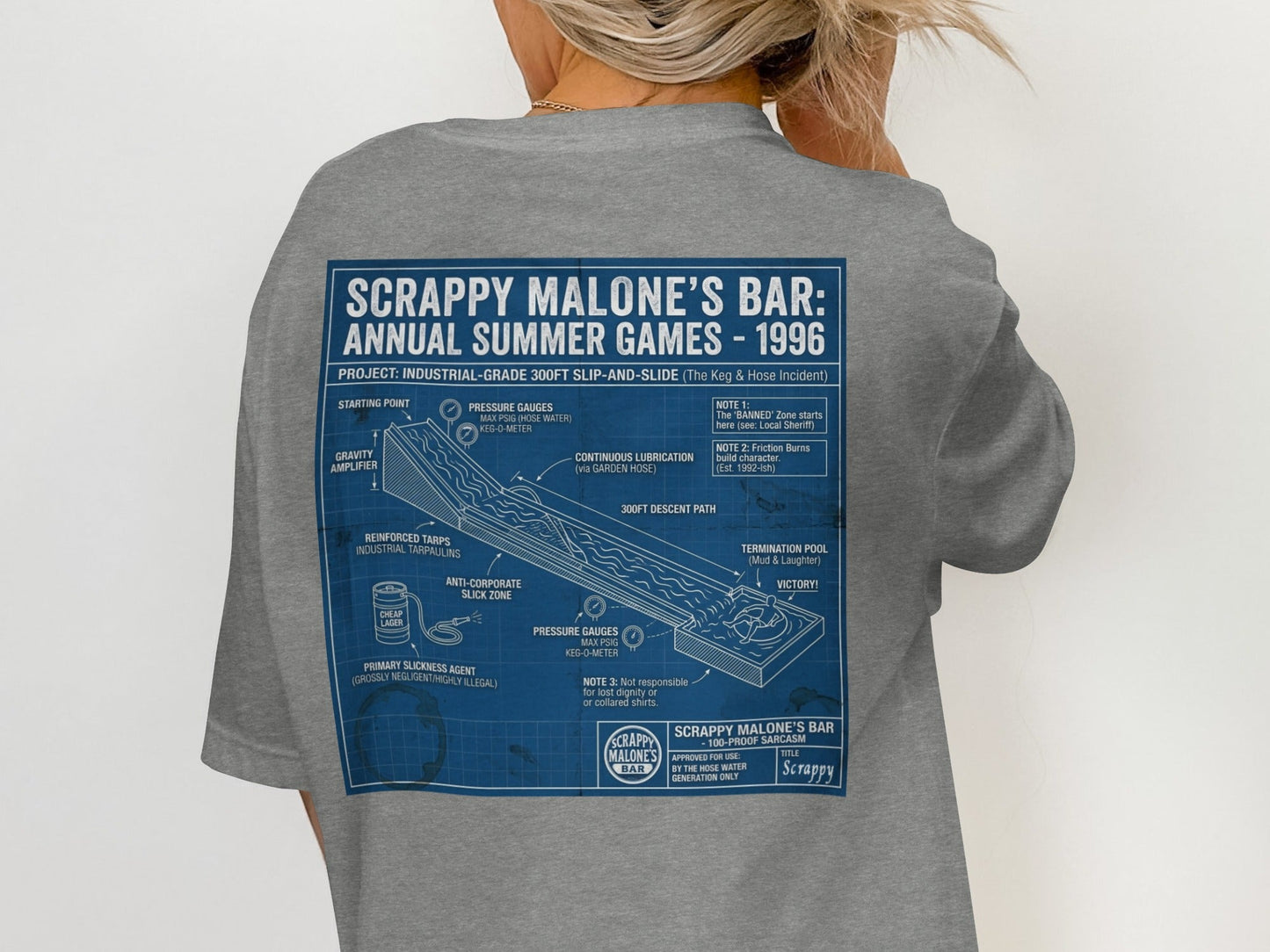 Scrappy Malone's 96 Summer Games Blueprint Tee - Retro Graphic