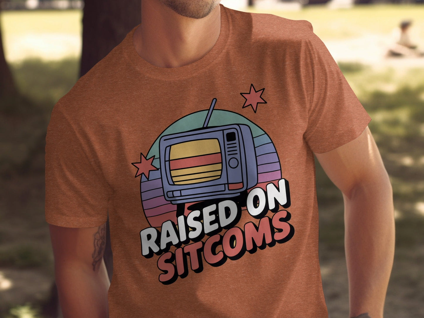 Raised On Sitcoms Retro Television Funny Design T-Shirt