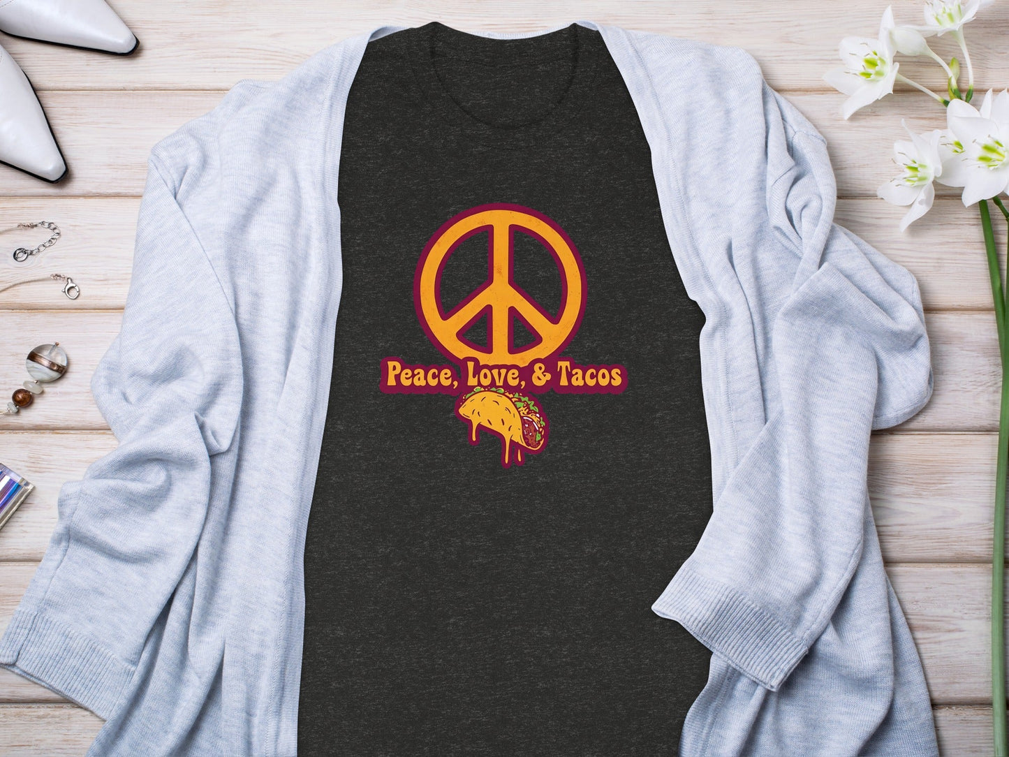 Peace Love Tacos Illustration for Taco Enthusiasts T-Shirt
