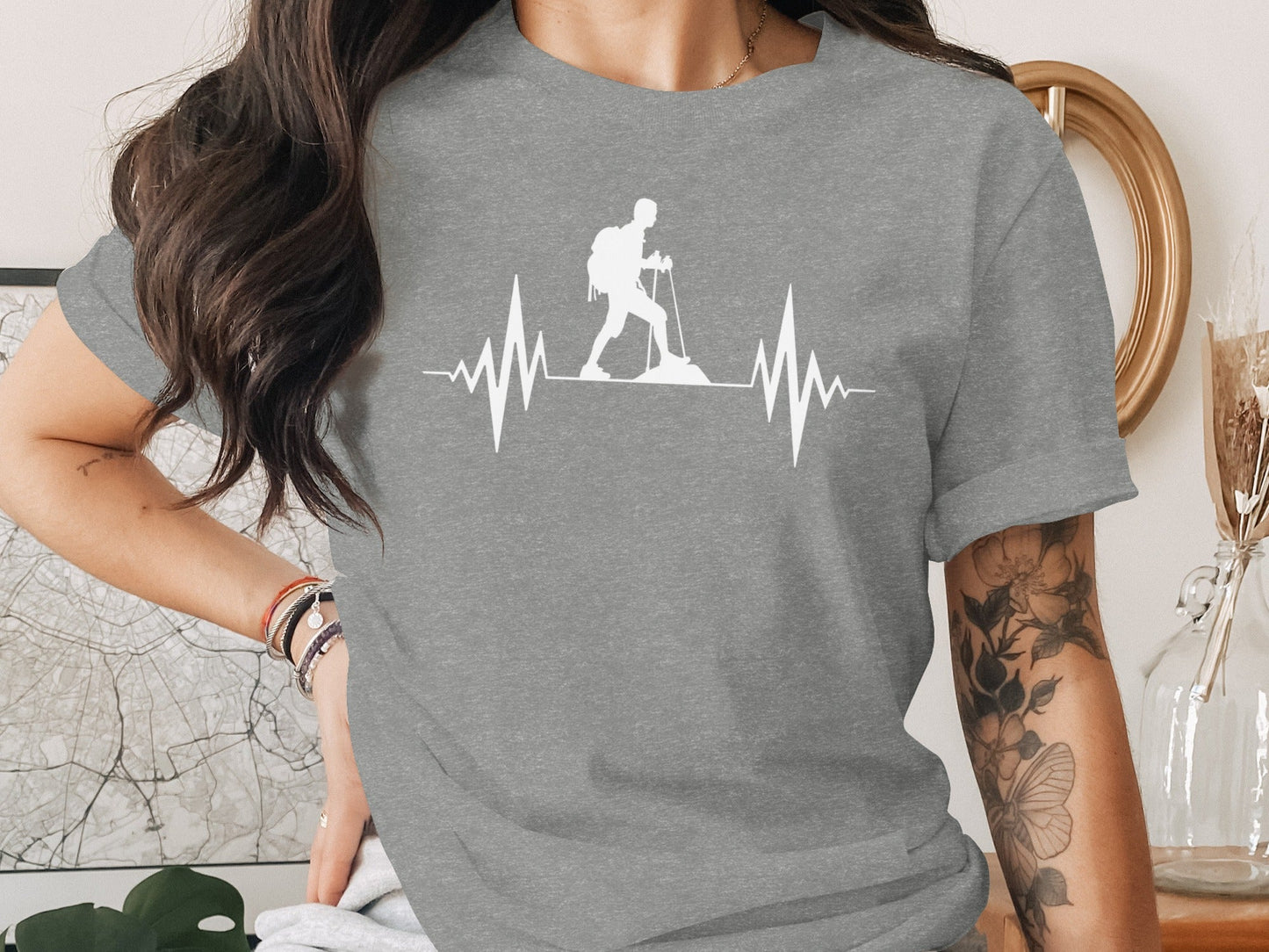 Hiking Heartbeat Outdoors Graphic Design Print T-Shirt