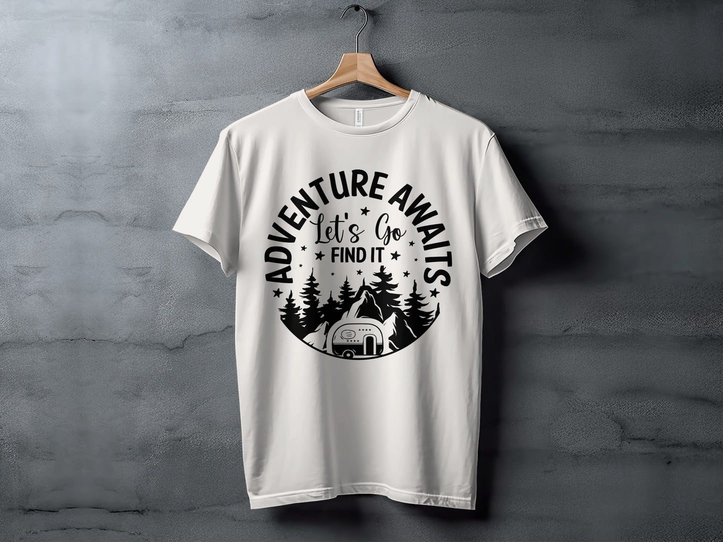 Adventure Awaits Let's Go Find It Silhouette Camper T-Shirt
