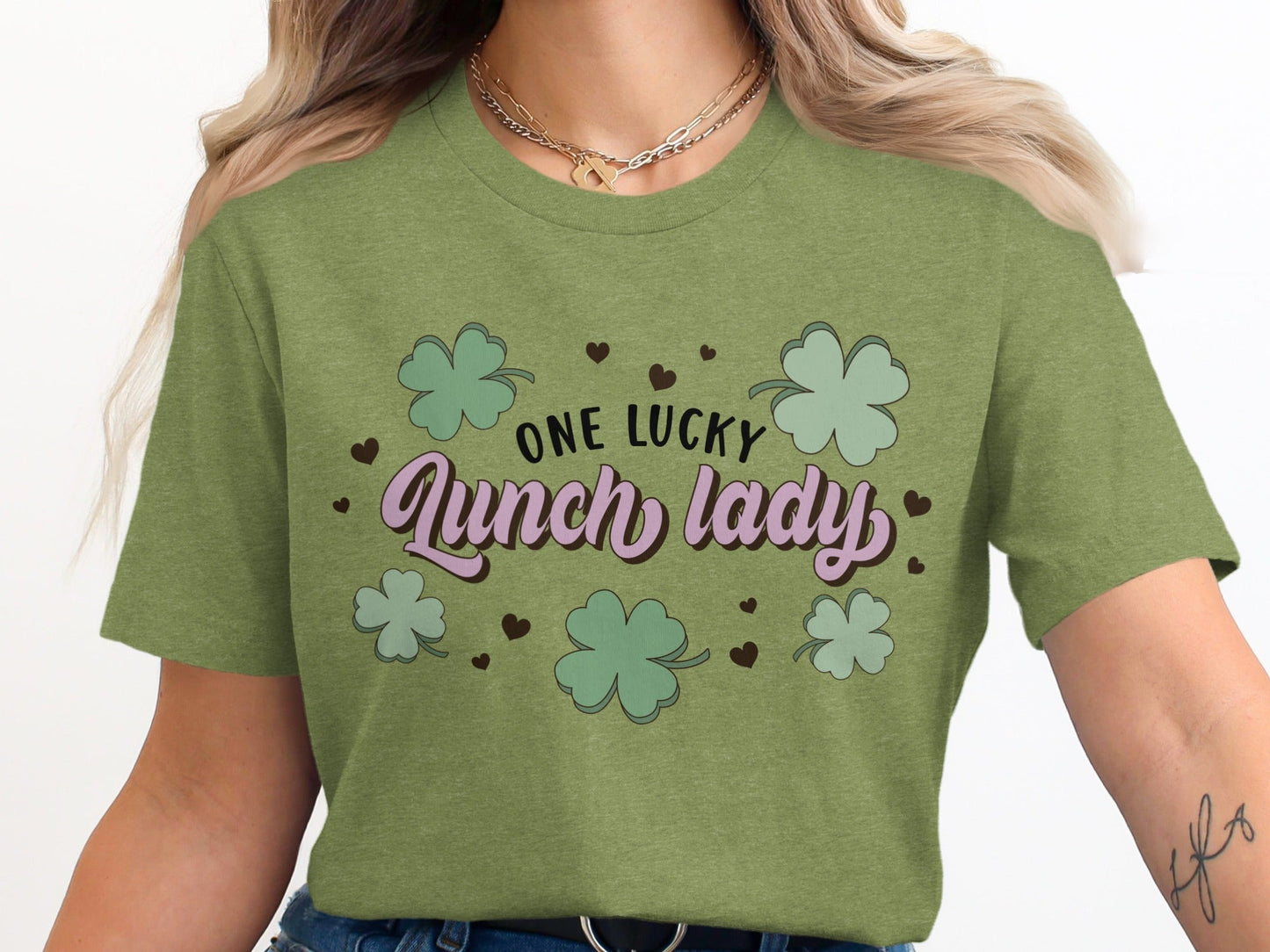 One Lucky Lunch Lady With Clovers St Patricks Day T-Shirt