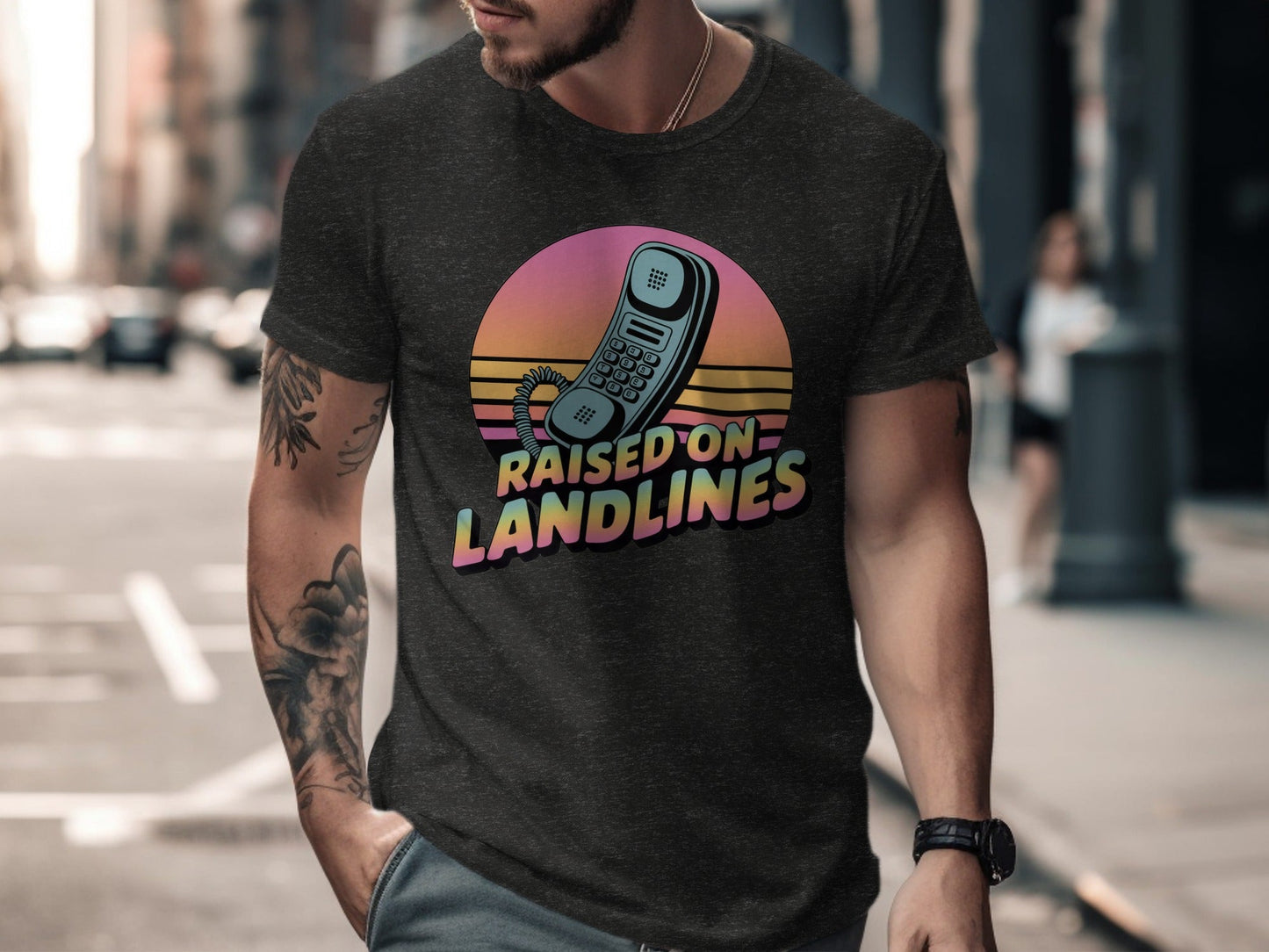 Raised on Landlines Retro Style Phone Design T-Shirt