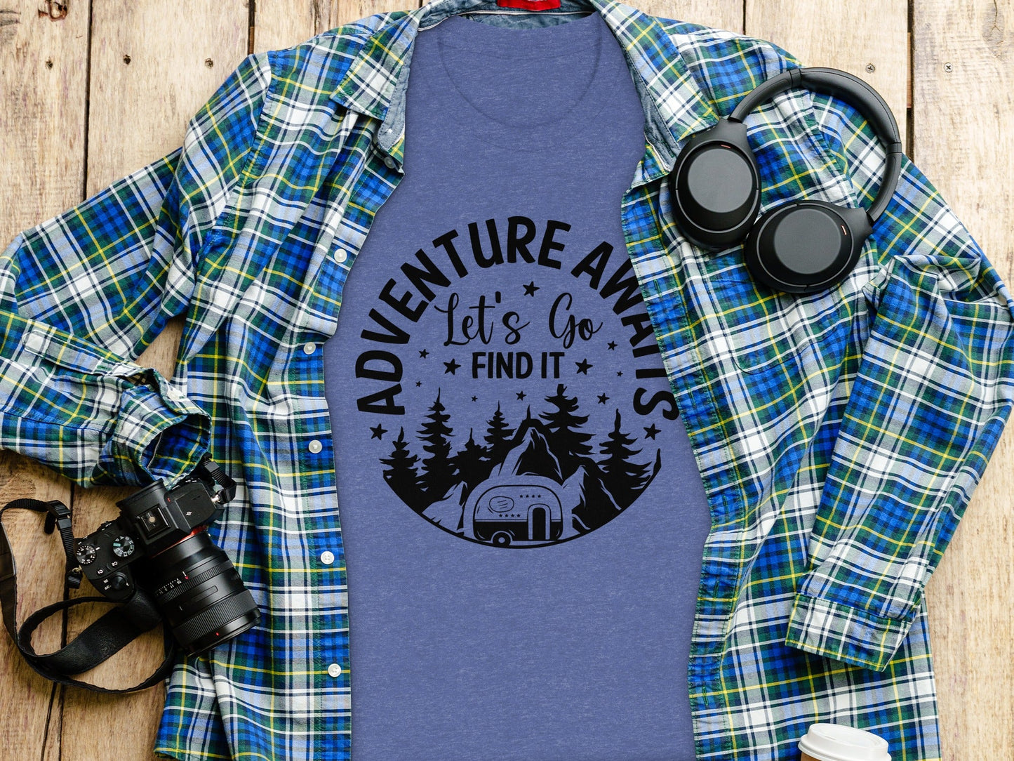 Adventure Awaits Let's Go Find It Silhouette Camper T-Shirt