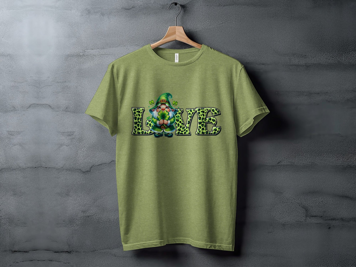 St Patricks Day Gnome T-Shirts, Four Leaf Clover Shirt, Love T Shirt, St Paddys Day Tee, Leopard Print Letters, Cute Irish T Shirts