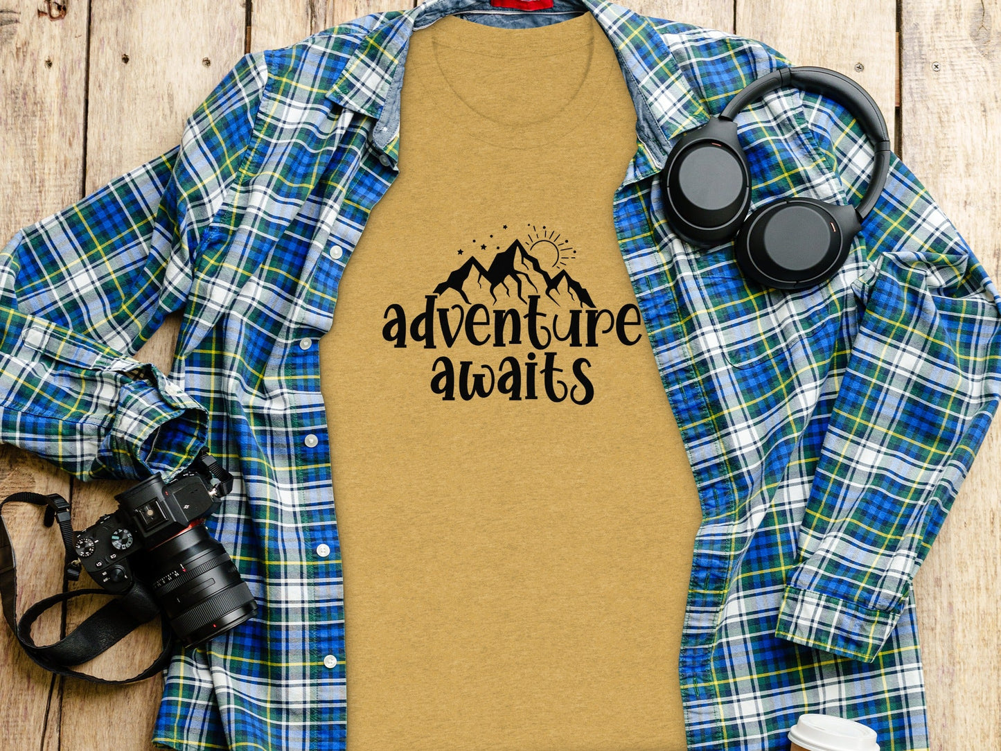 Adventure Awaits With Mountain and Stars Graphic T-Shirt
