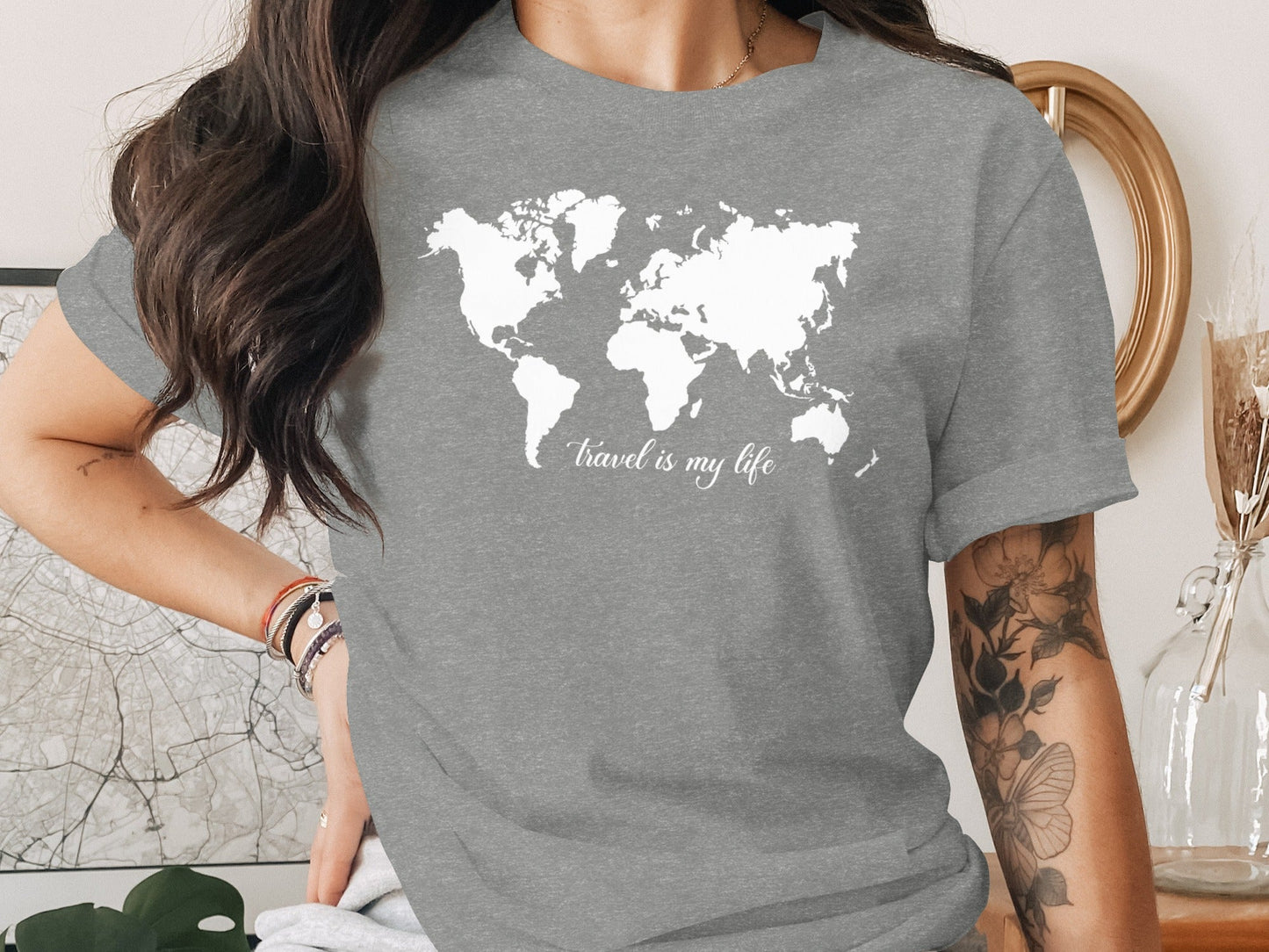 World Map Travel is My Life Graphic Design T-Shirt