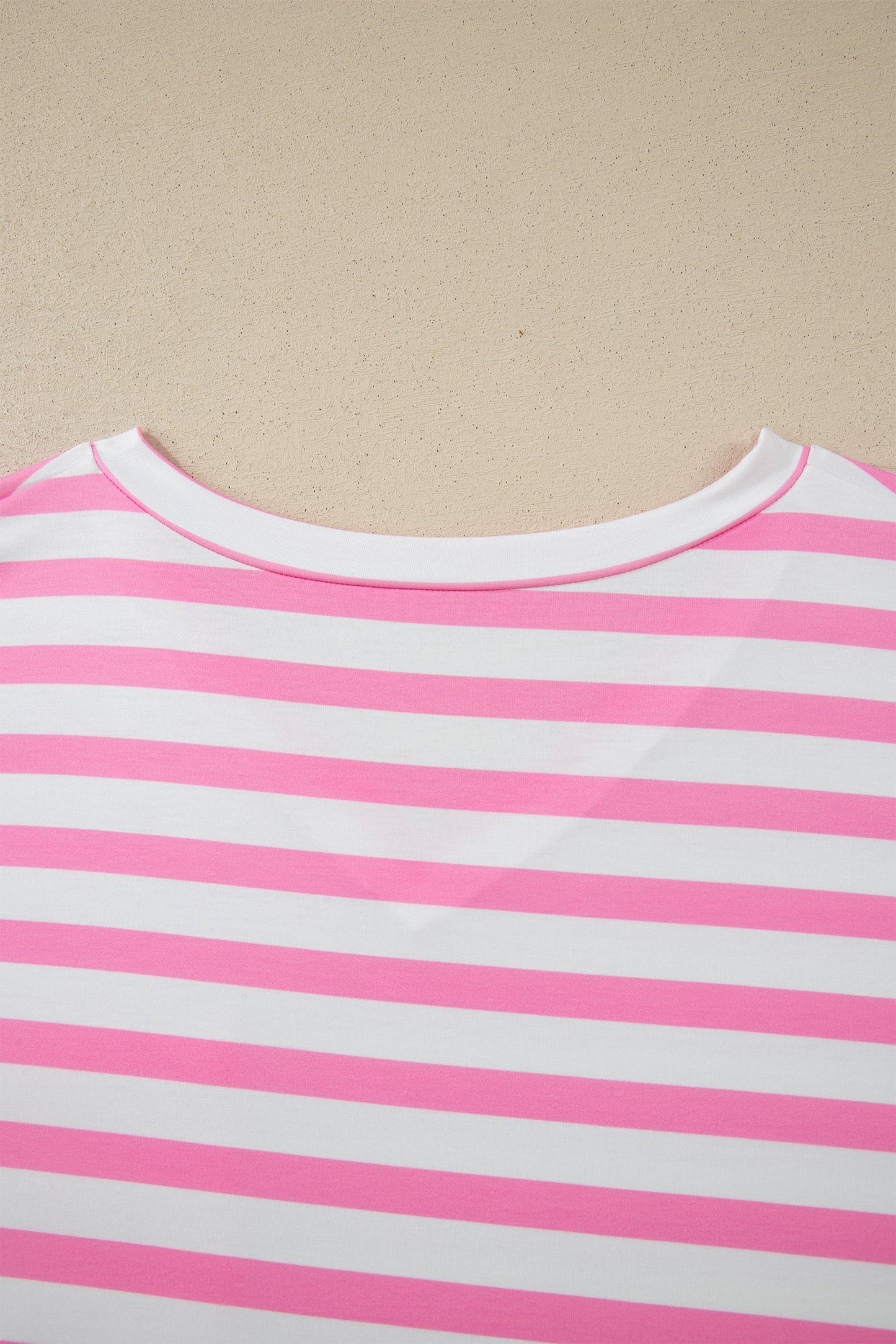 Pink Stripe Colorblock Patched Pocket V Neck Plus Size Tee