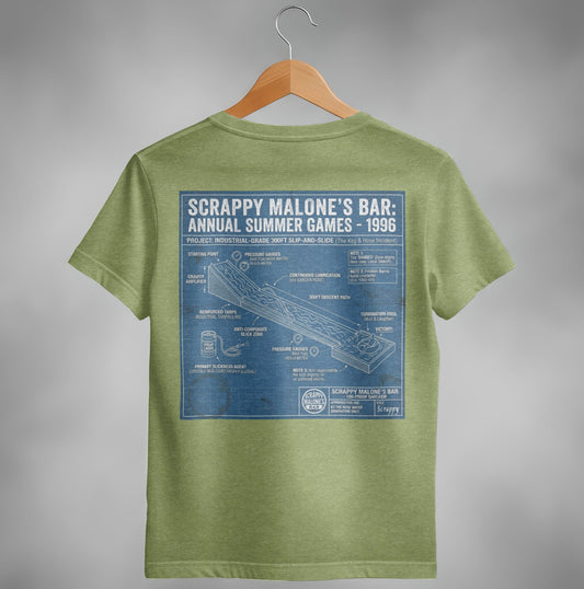 Scrappy Malone's 96 Summer Games Blueprint Tee - Retro Graphic